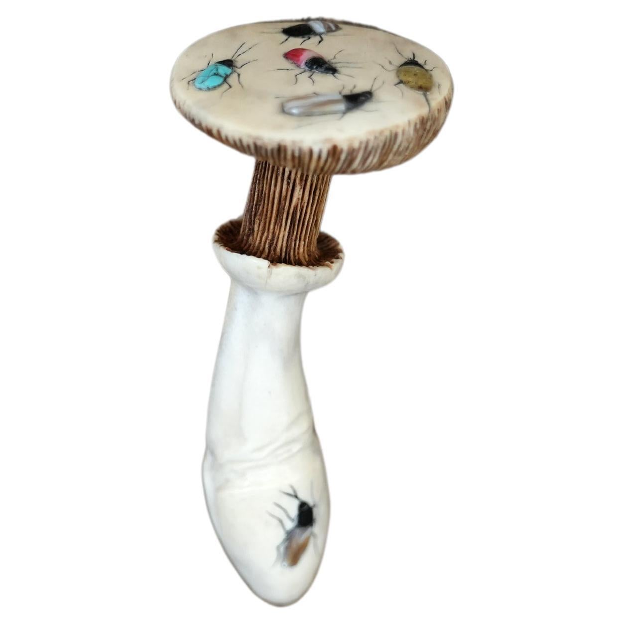 Japanese SHIBAYAMA carving with mushroom, insects and phallus For Sale