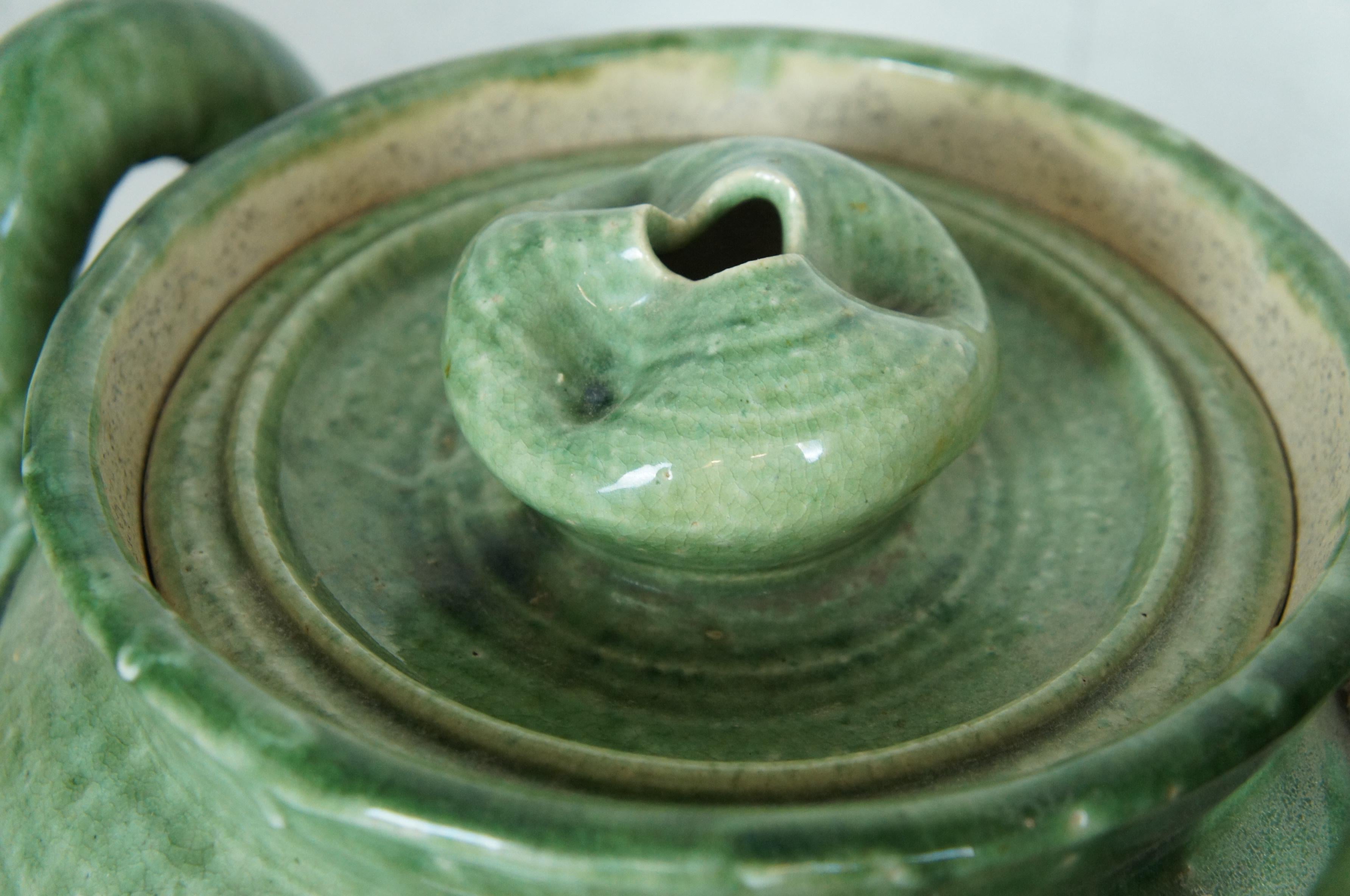 Japanische Shigaraki-Teekanne/Wasserkrug/Krug aus Steingut mit grüner Glasur und Steinguttöpferwaren, japanisch, 19