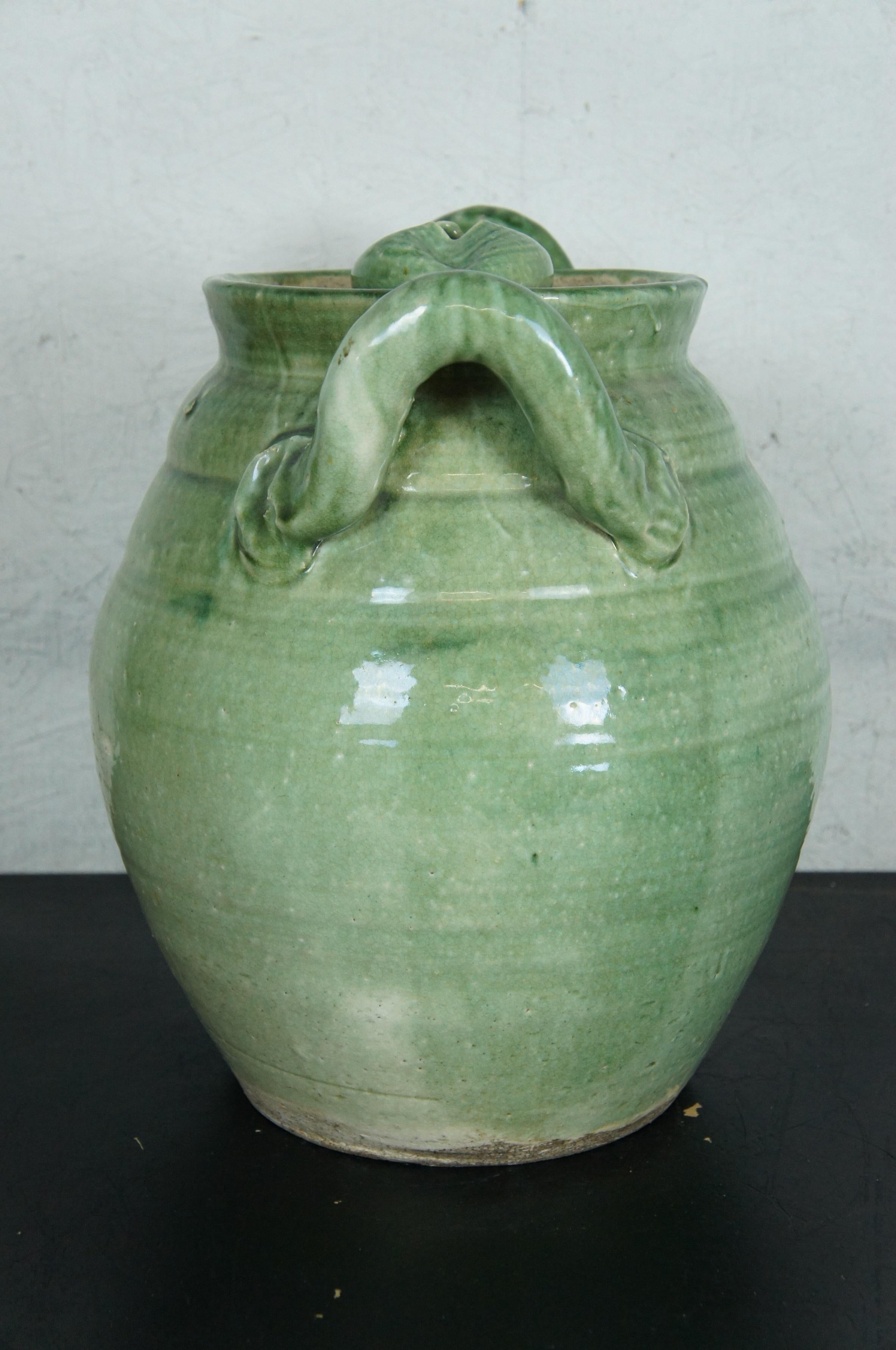 Japanische Shigaraki-Teekanne/Wasserkrug/Krug aus Steingut mit grüner Glasur und Steinguttöpferwaren, japanisch, 19