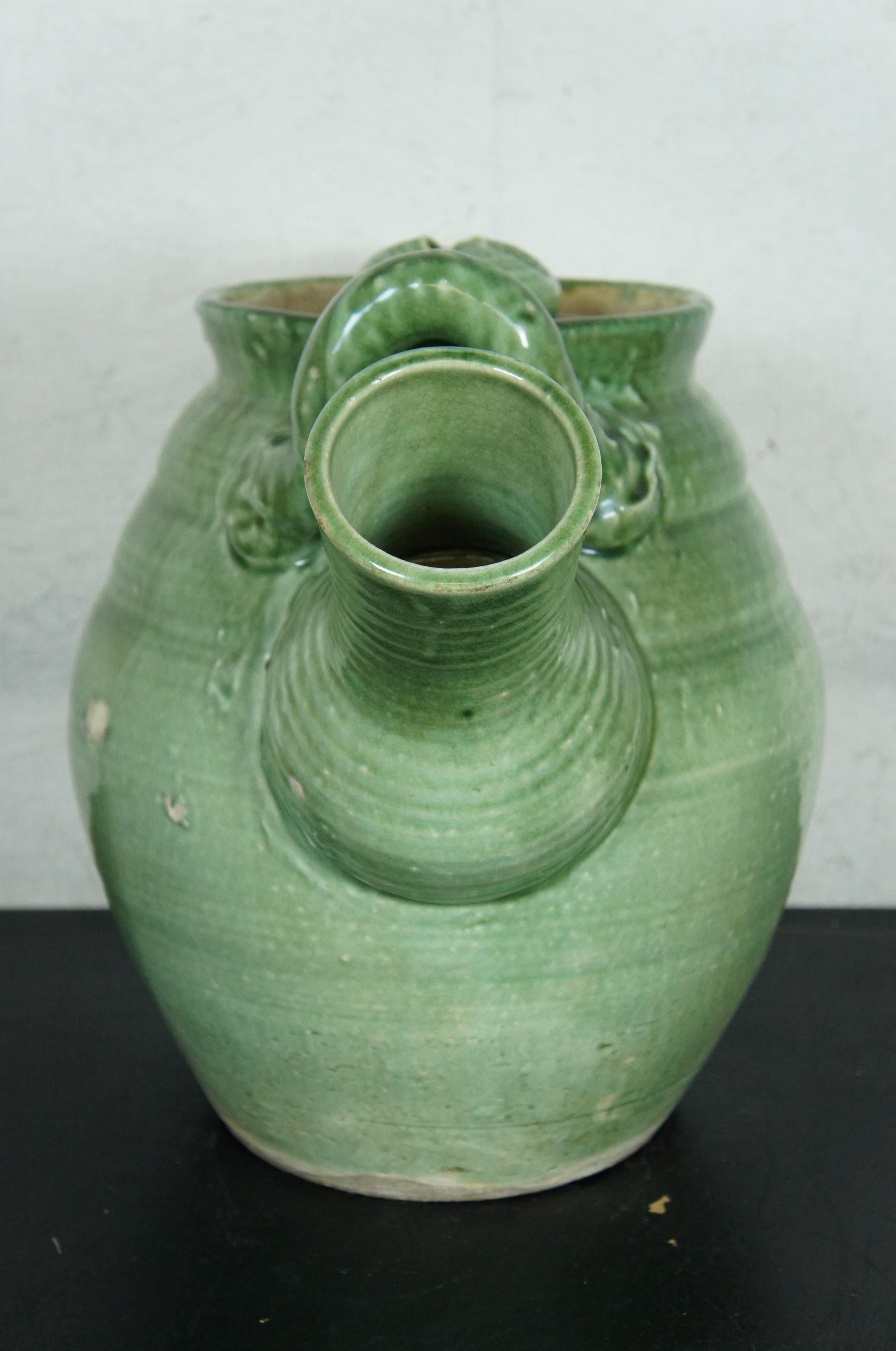 Japanische Shigaraki-Teekanne/Wasserkrug/Krug aus Steingut mit grüner Glasur und Steinguttöpferwaren, japanisch, 19
