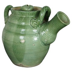 Japanese Shigaraki Green Glaze Earthenware Pottery Teapot Water Pitcher Jug 19"