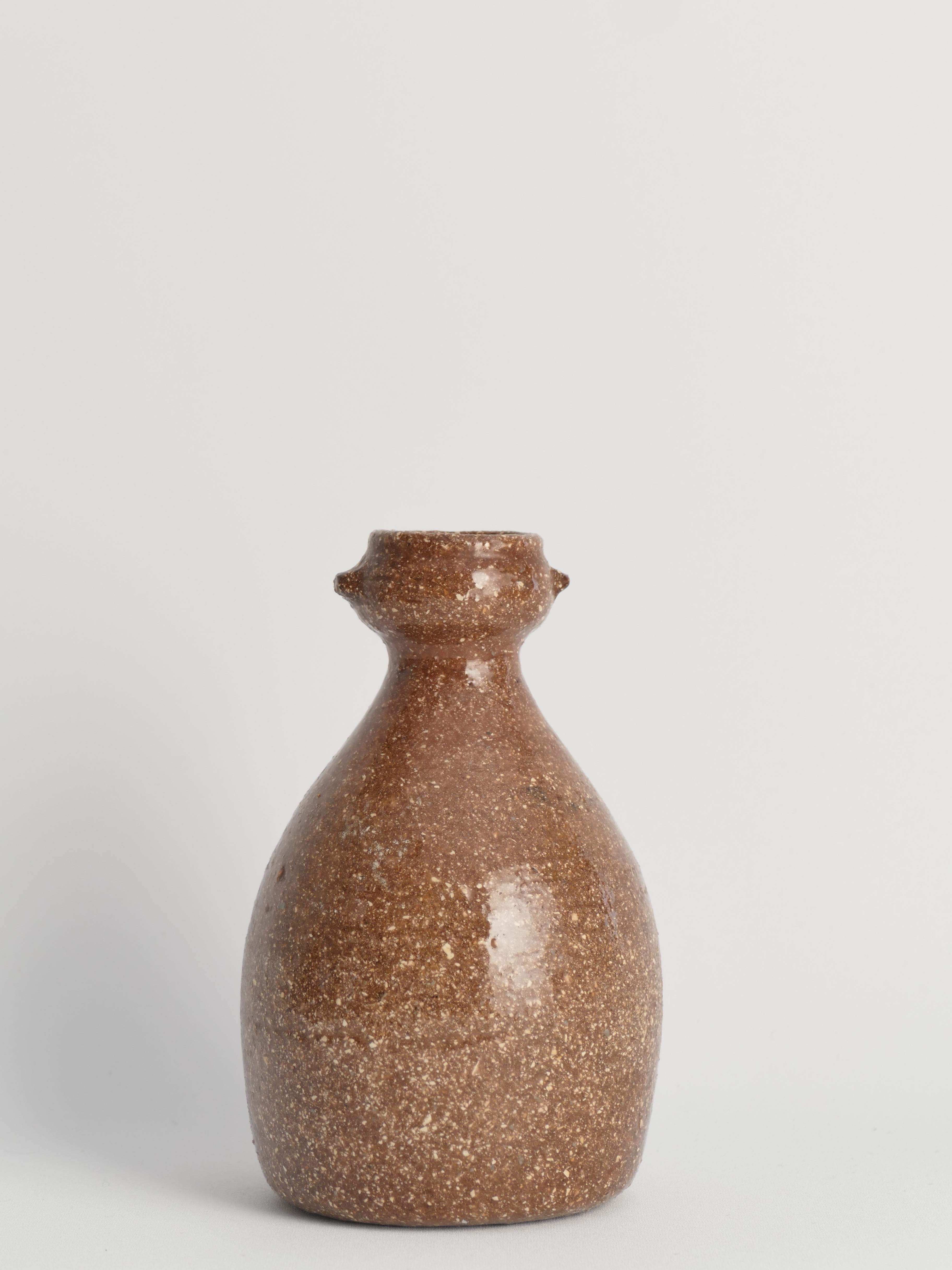 Glazed Japanese Shigaraki Inspired Handmade Stoneware Vase with Barnacle-Like Texture For Sale