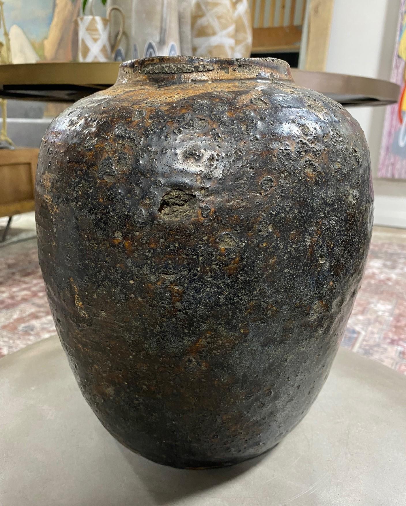 Japanese Shigaraki Iron Glazed Large Stoneware Pottery Tsubo Jar Vase Edo Period 5