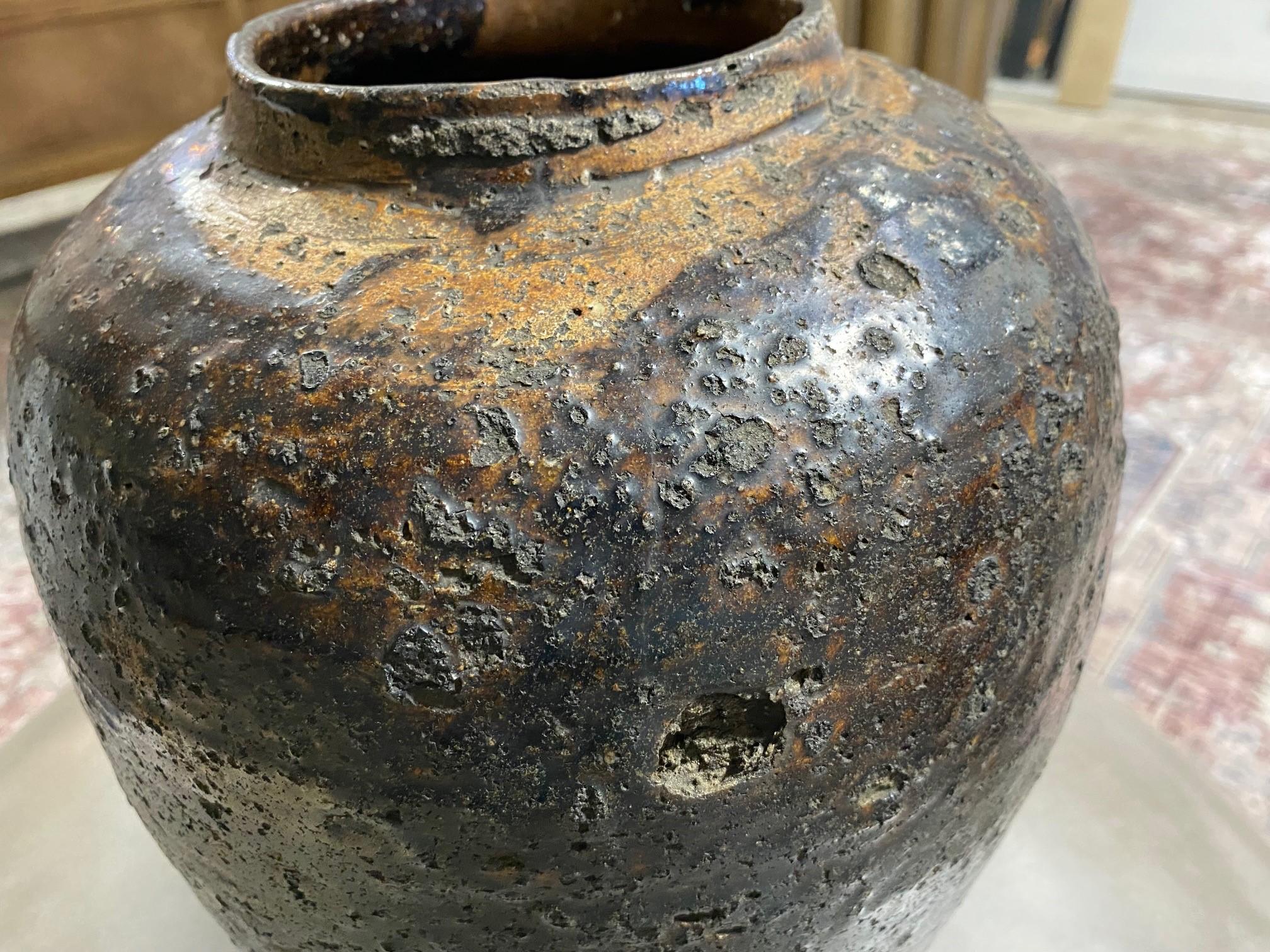 Japanese Shigaraki Iron Glazed Large Stoneware Pottery Tsubo Jar Vase Edo Period 11