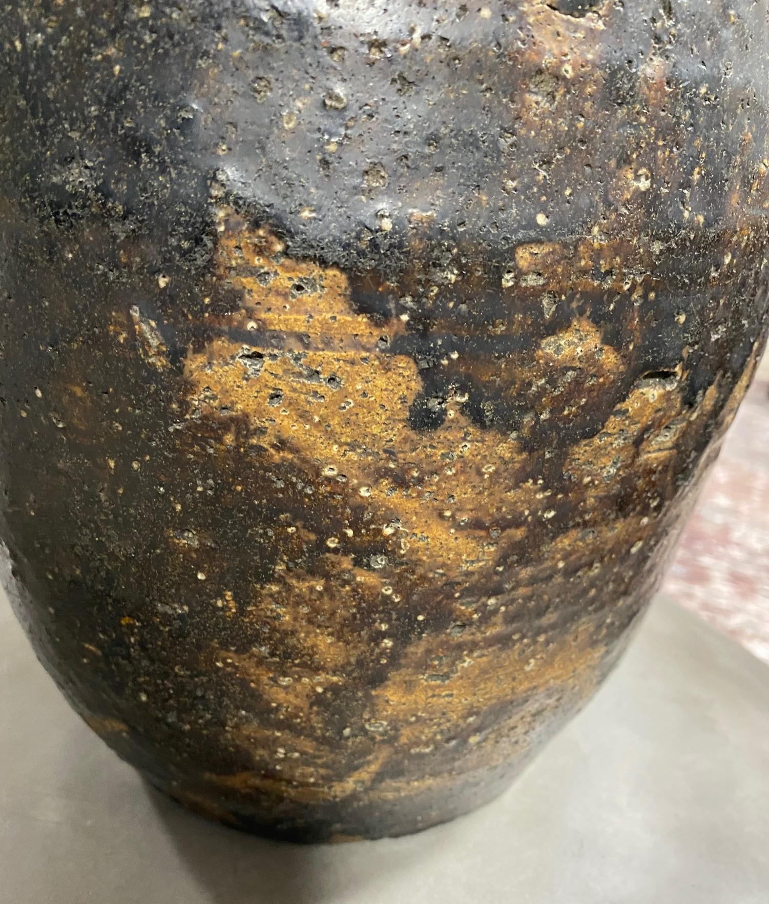 Japanese Shigaraki Iron Glazed Large Stoneware Pottery Tsubo Jar Vase Edo Period 12