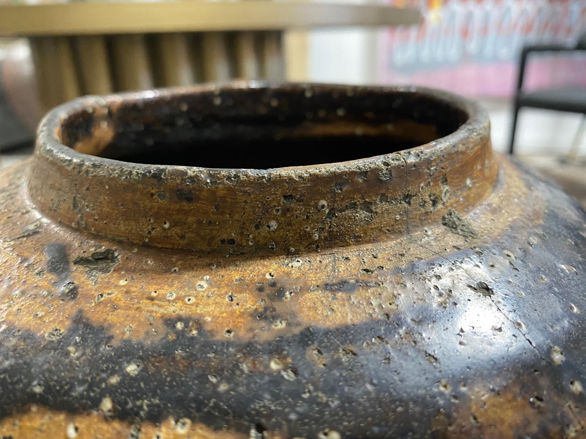 18th Century and Earlier Japanese Shigaraki Iron Glazed Large Stoneware Pottery Tsubo Jar Vase Edo Period
