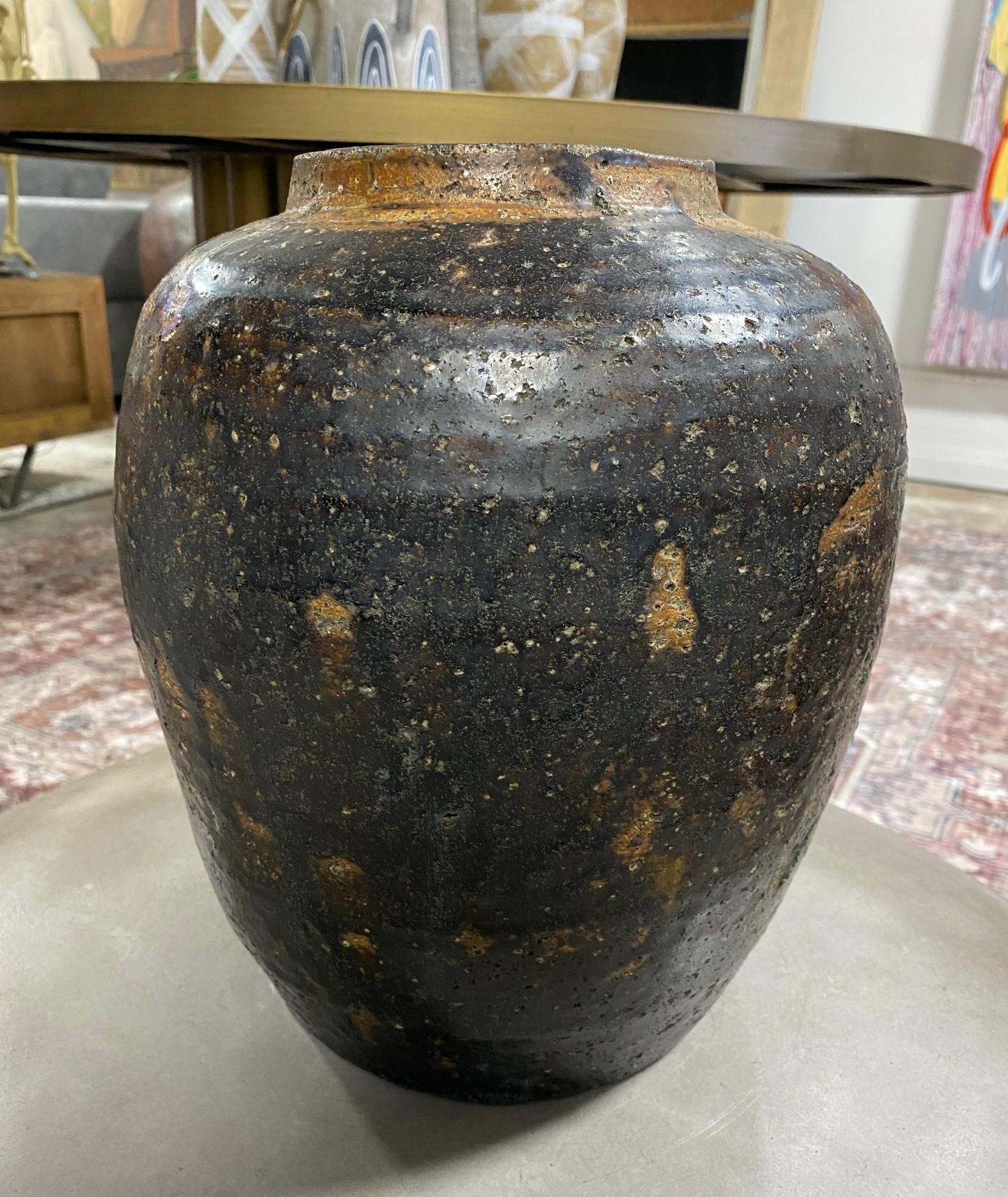 Japanese Shigaraki Iron Glazed Large Stoneware Pottery Tsubo Jar Vase Edo Period 1