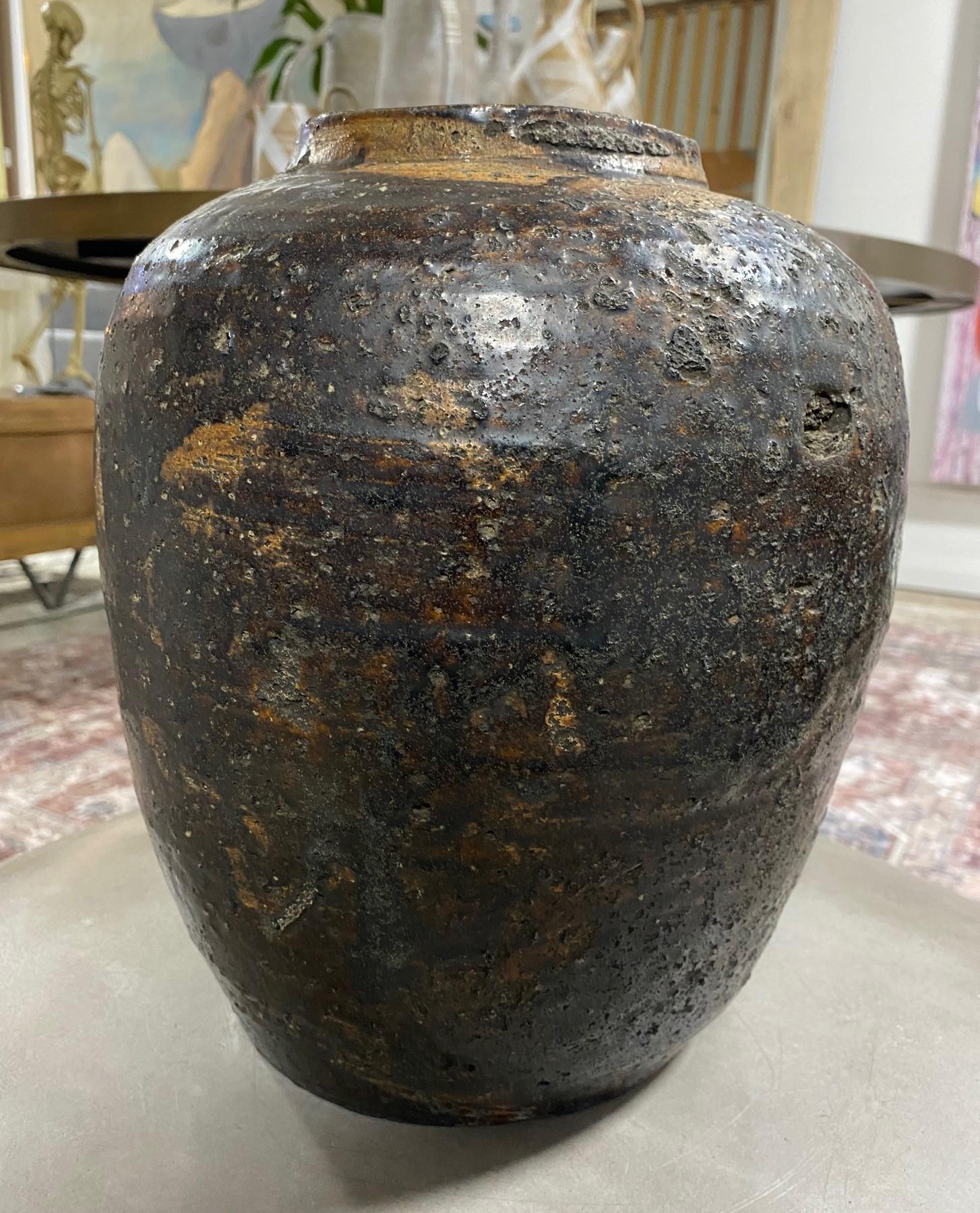 Japanese Shigaraki Iron Glazed Large Stoneware Pottery Tsubo Jar Vase Edo Period 2