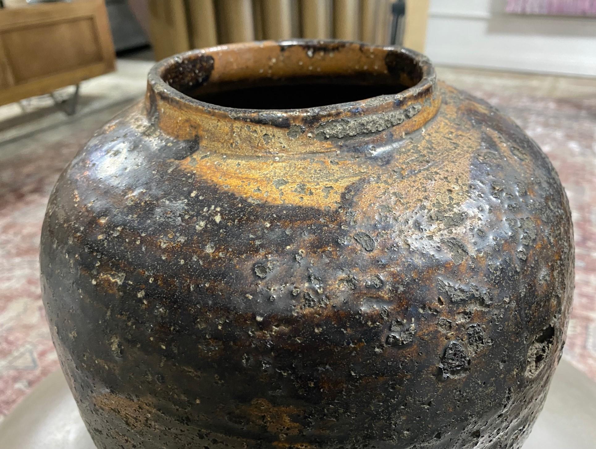 Japanese Shigaraki Iron Glazed Large Stoneware Pottery Tsubo Jar Vase Edo Period 3