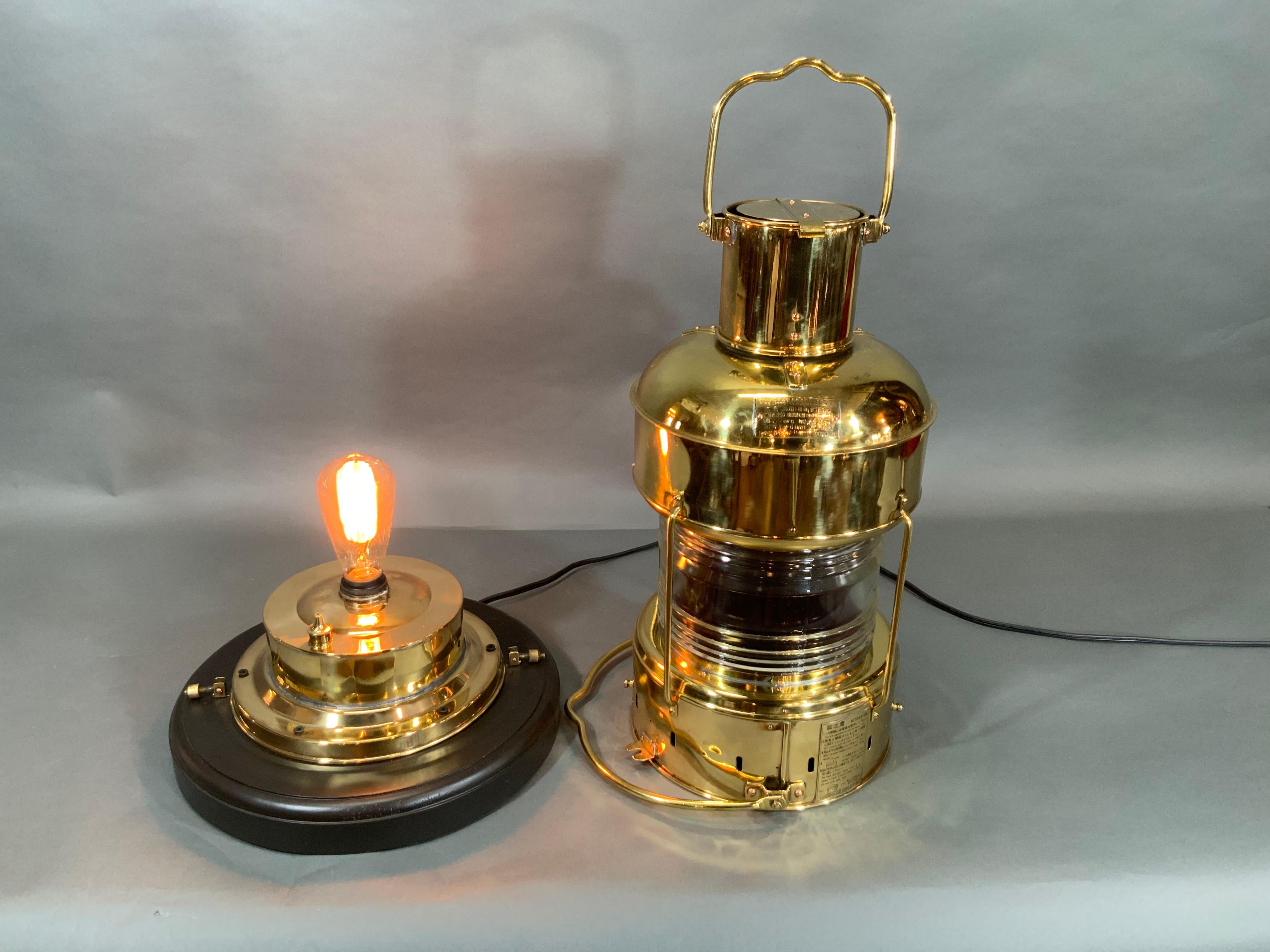 Japanese Ship's Lantern of Solid Brass by Nippon Sento Co. LTD For Sale 2
