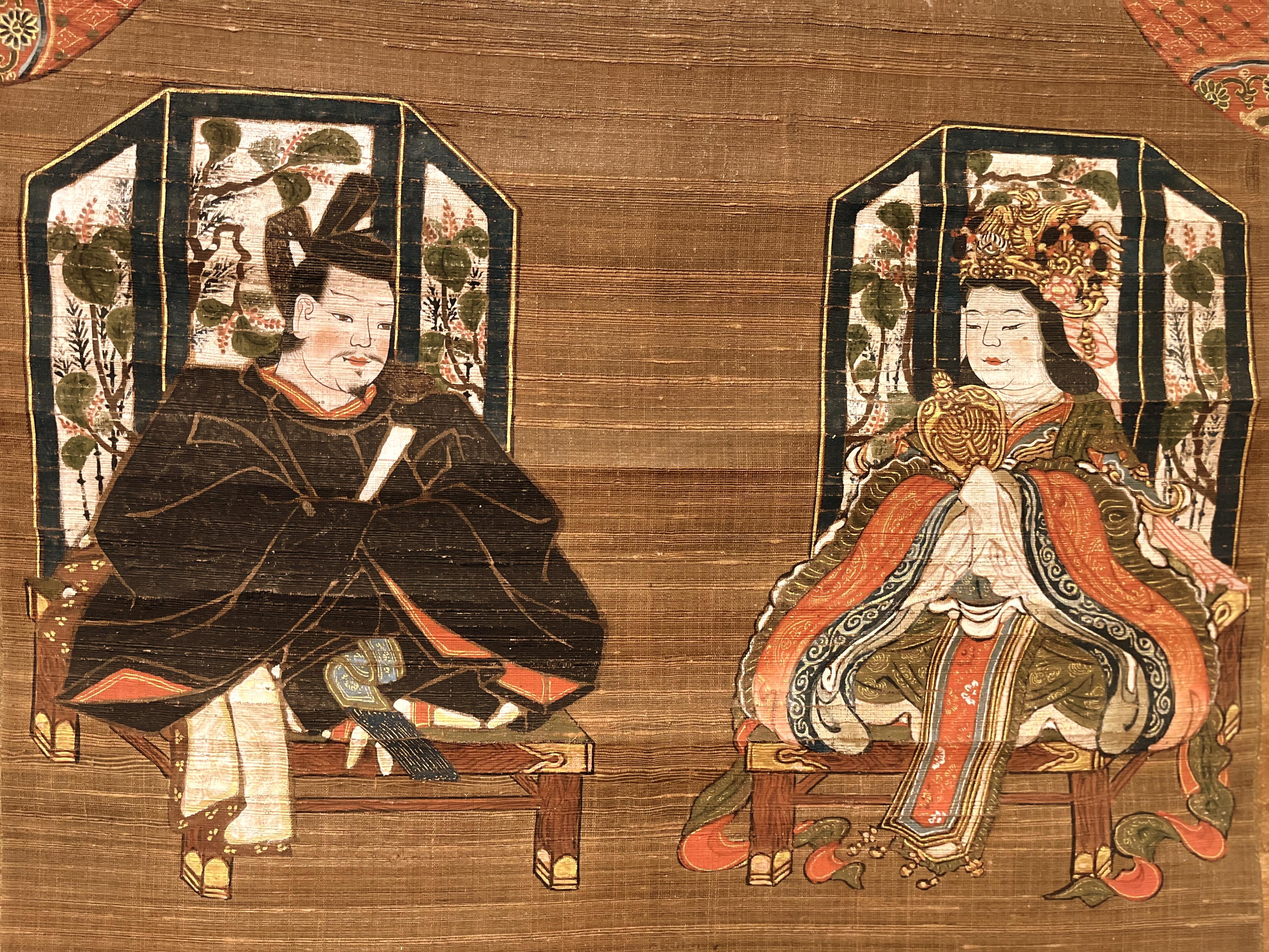 XIXe siècle religion japonaise Shito représentant quatre divinités, peinture à volutes en vente
