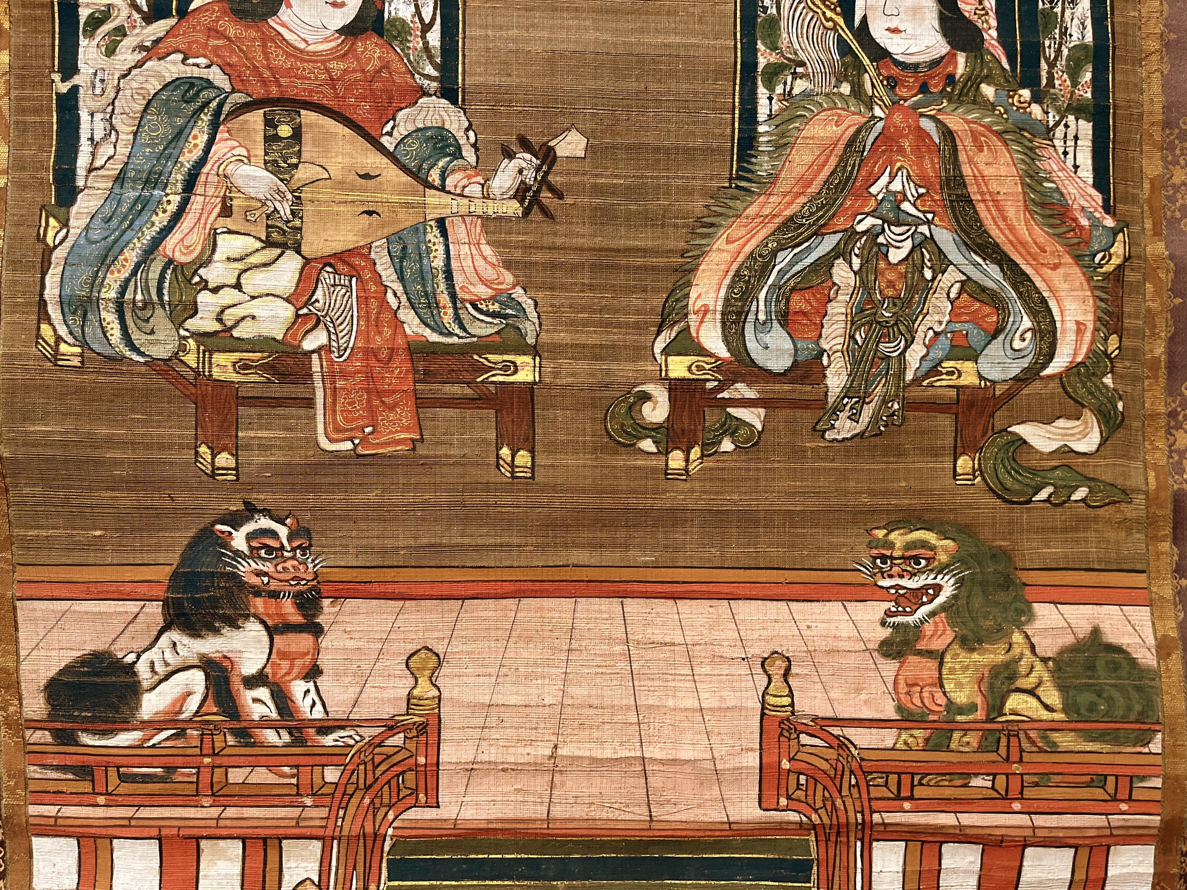religion japonaise Shito représentant quatre divinités, peinture à volutes en vente 1