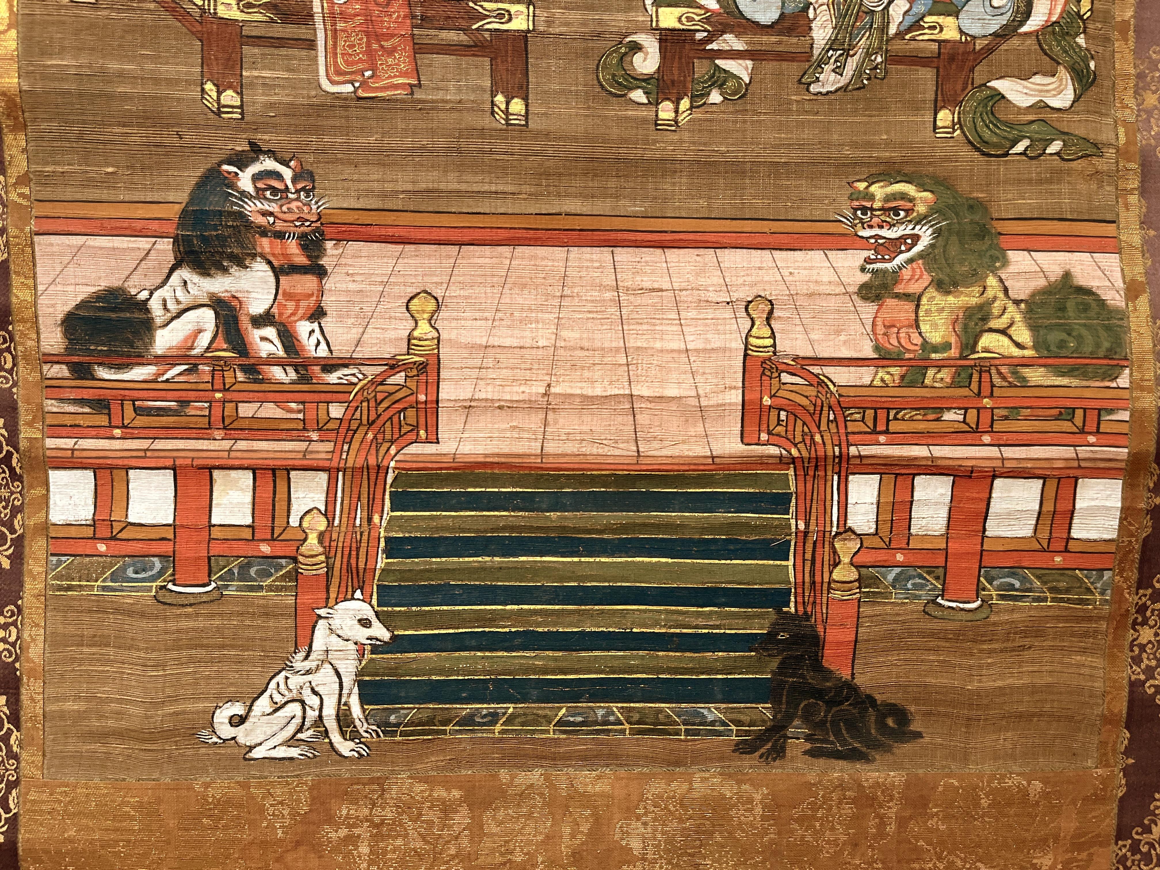 religion japonaise Shito représentant quatre divinités, peinture à volutes en vente 2