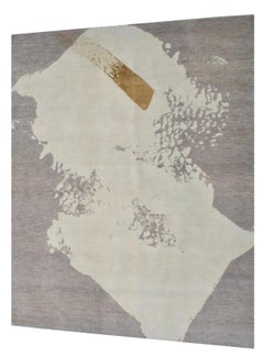 Japanese Shodo Design Rug Hand Knotted in Blush Taupe Beige and Gold