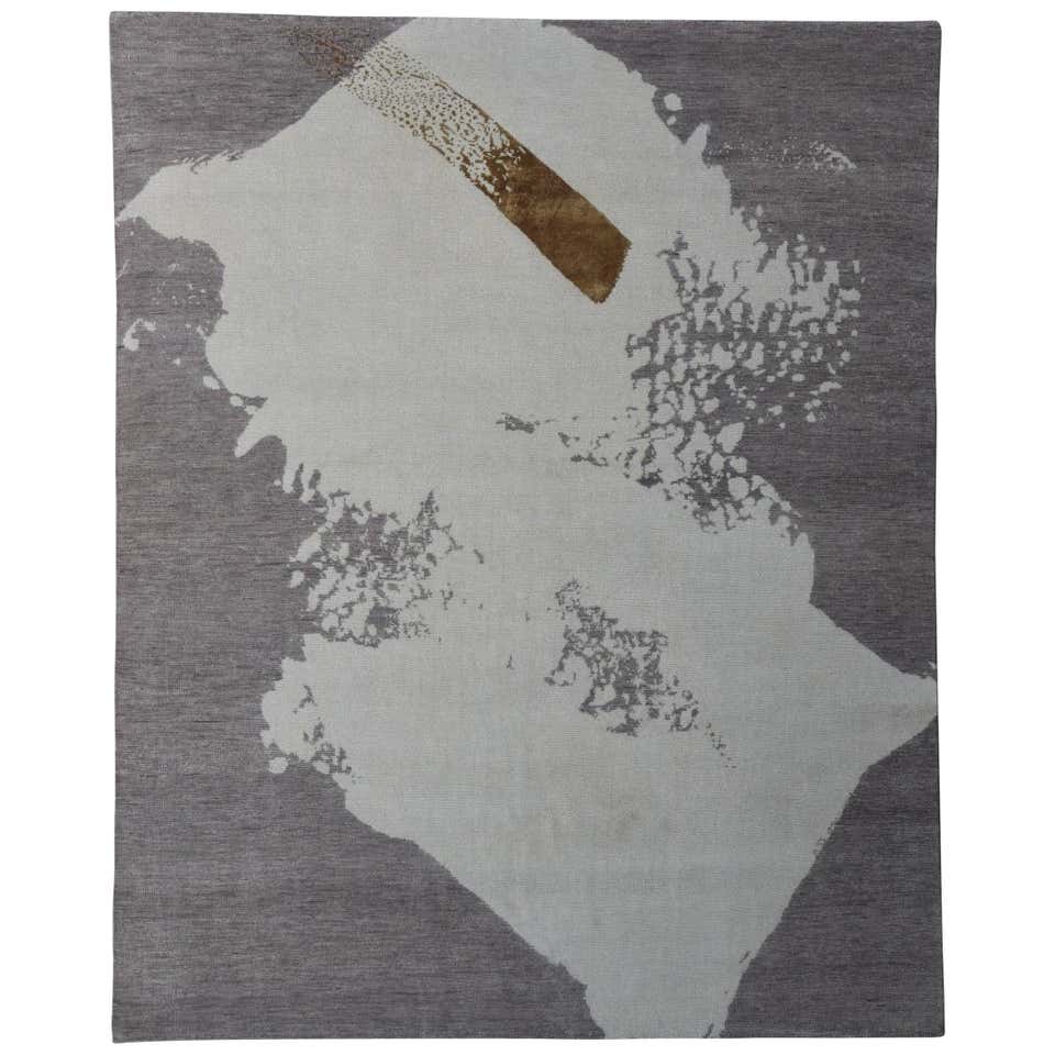 Japanese Shodo Design Rug Hand-Knotted in Blush Taupe Beige and Gold in ...