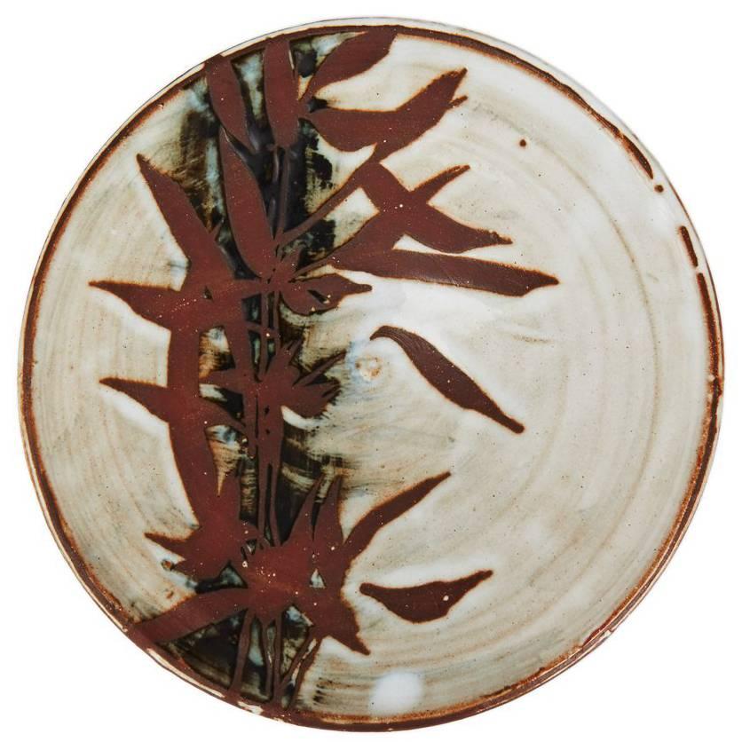 Japanese Shoji Hamada Inspired Bamboo Studio Plate For Sale
