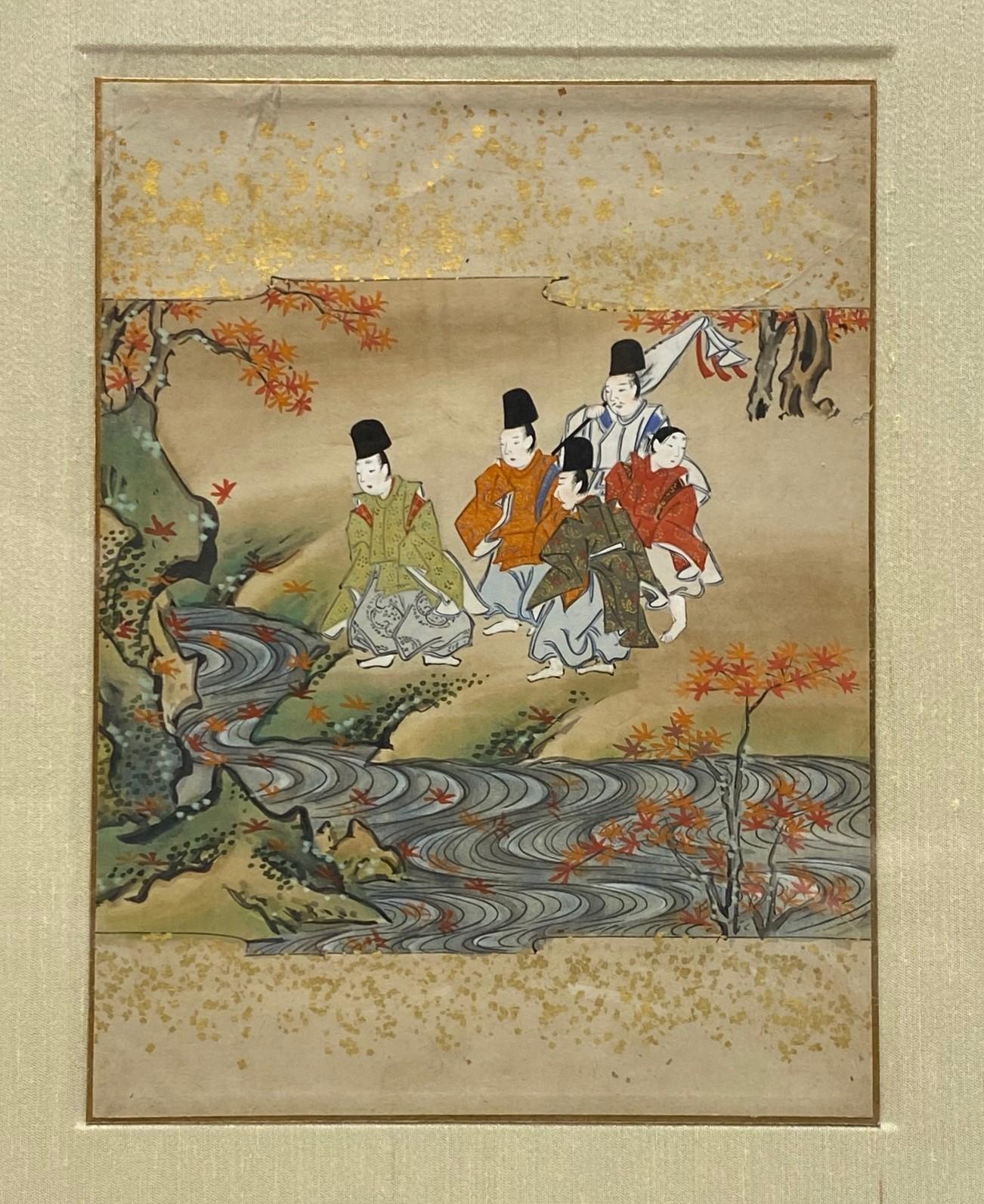 Hand-Painted Japanese Showa Edo Tale of the Genji Landscape Painting For Sale