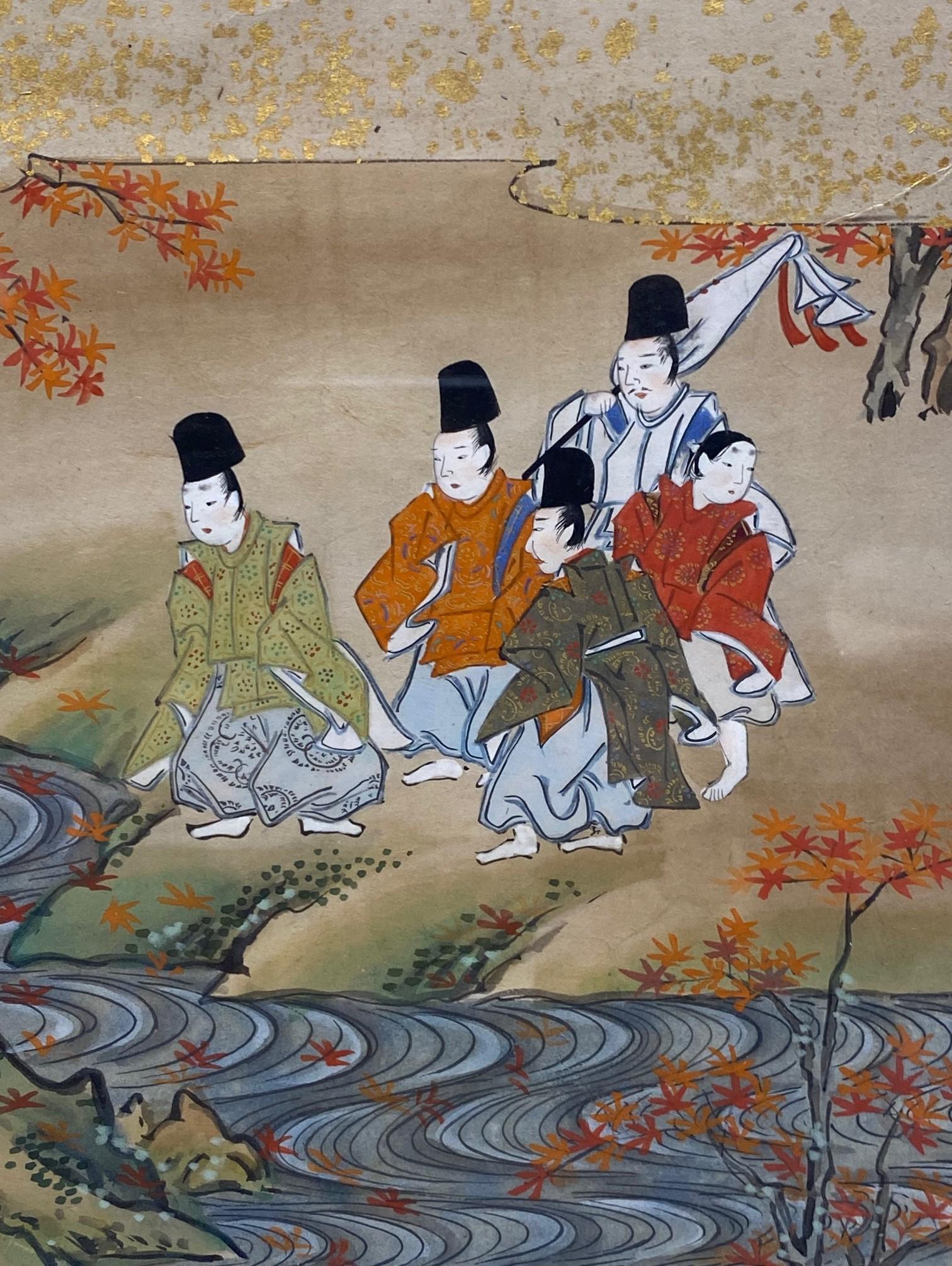 Japanese Showa Edo Tale of the Genji Landscape Painting In Good Condition For Sale In Studio City, CA