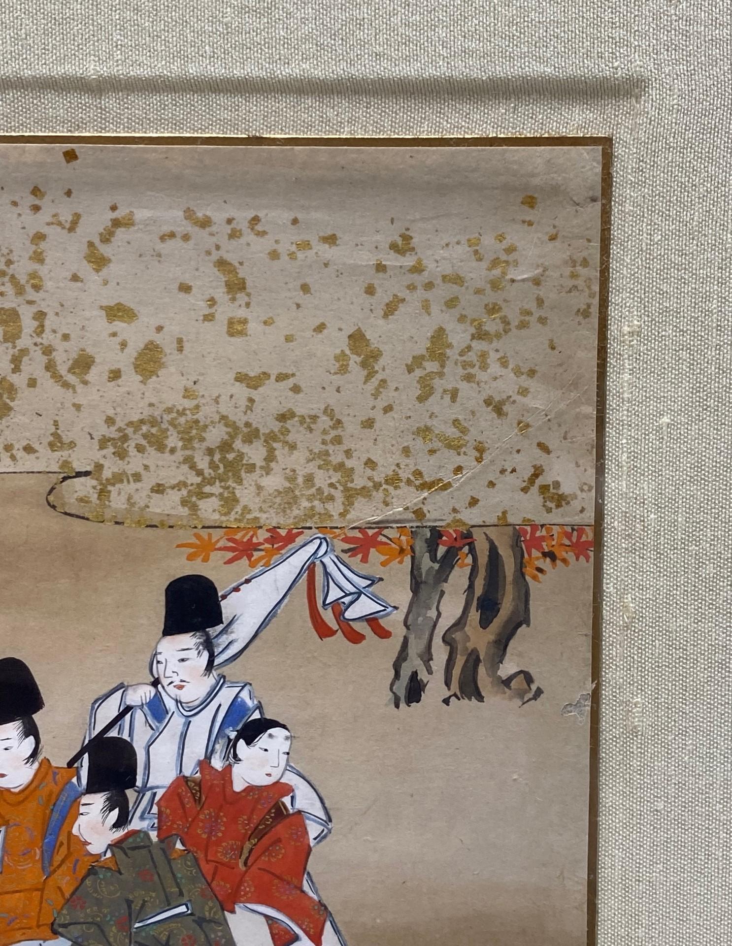 Gold Leaf Japanese Showa Edo Tale of the Genji Landscape Painting For Sale