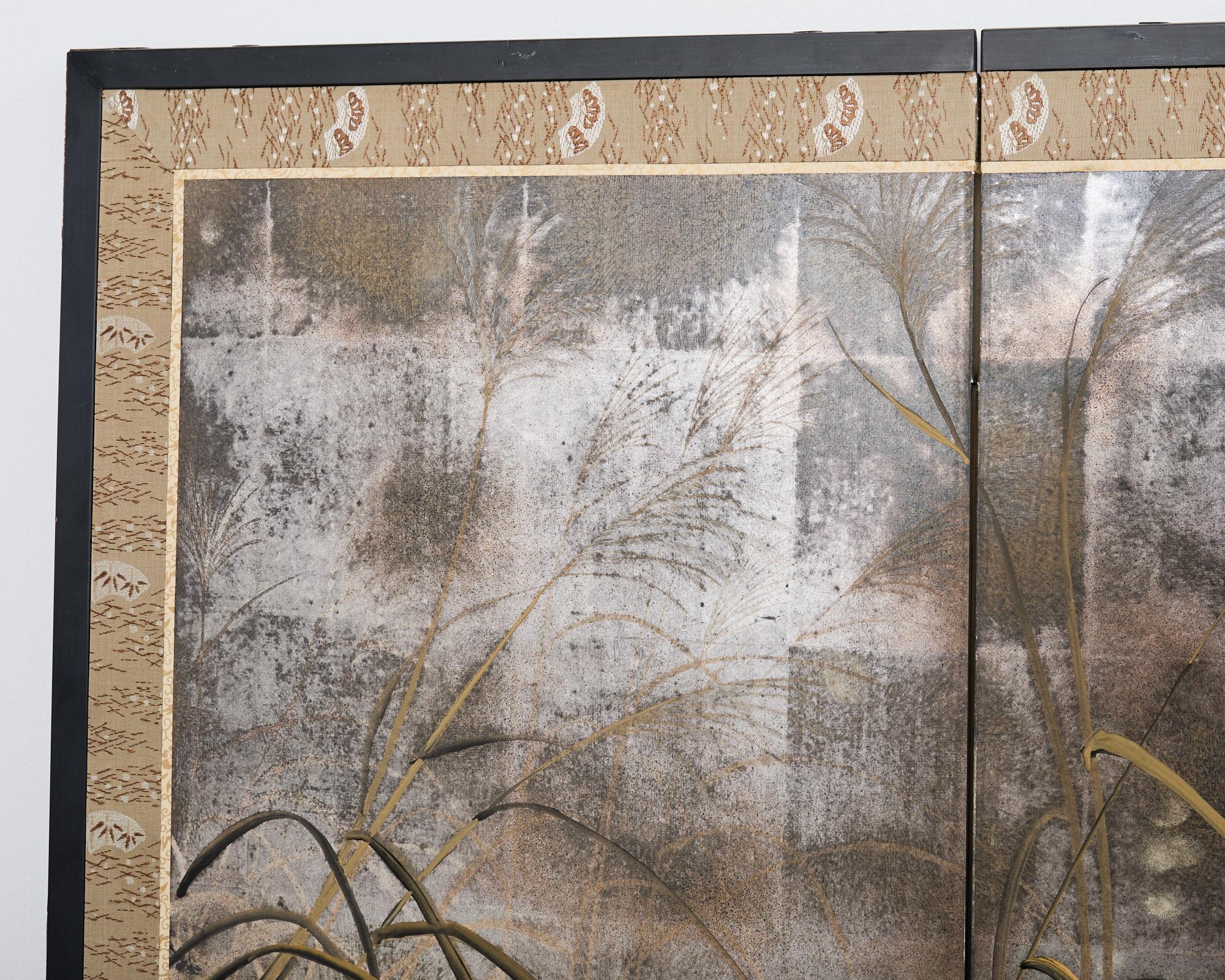 Biombo Japonés Showa de Cuatro Paneles Flores y Hierbas de Otoño en venta 7