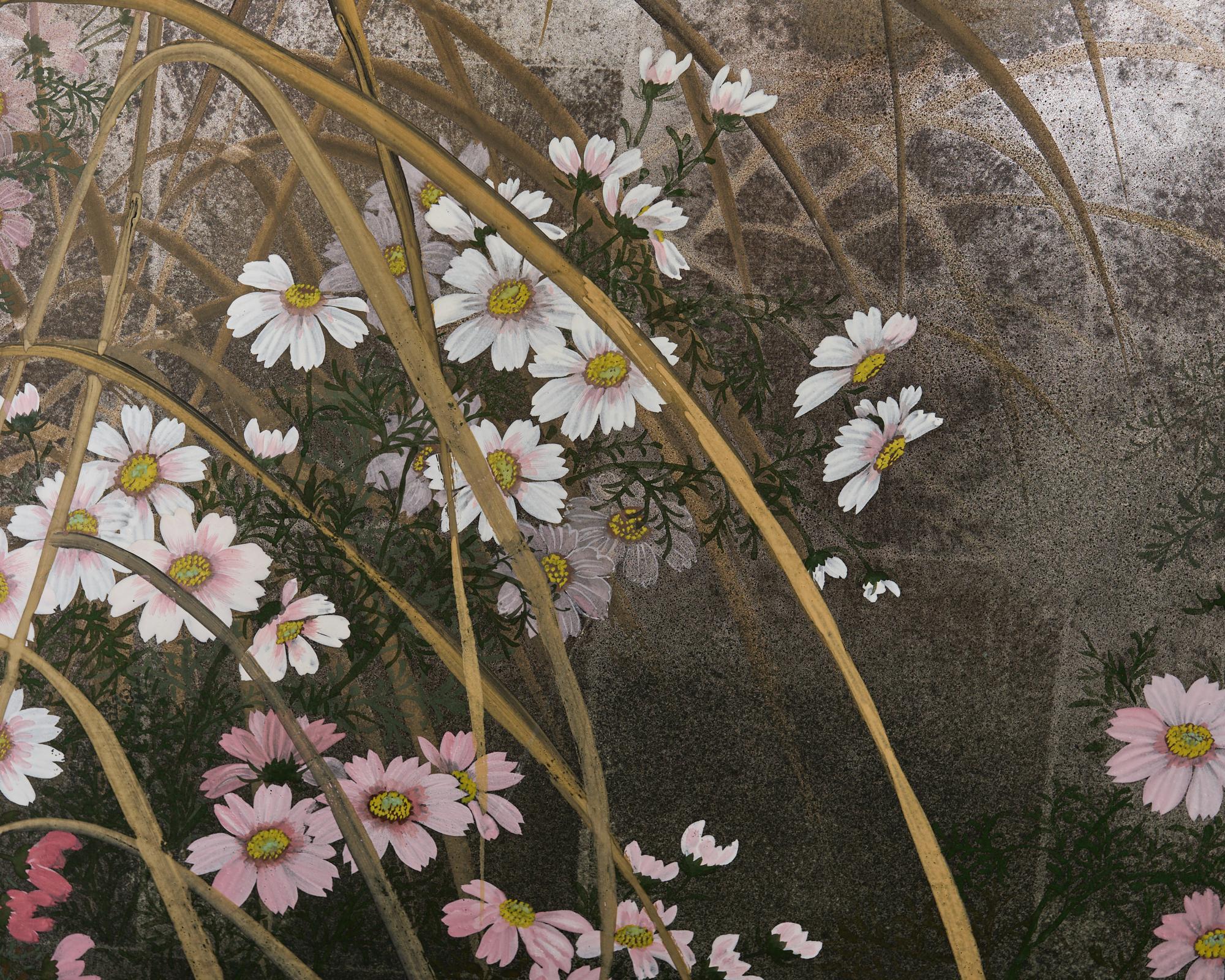 Biombo Japonés Showa de Cuatro Paneles Flores y Hierbas de Otoño en venta 1
