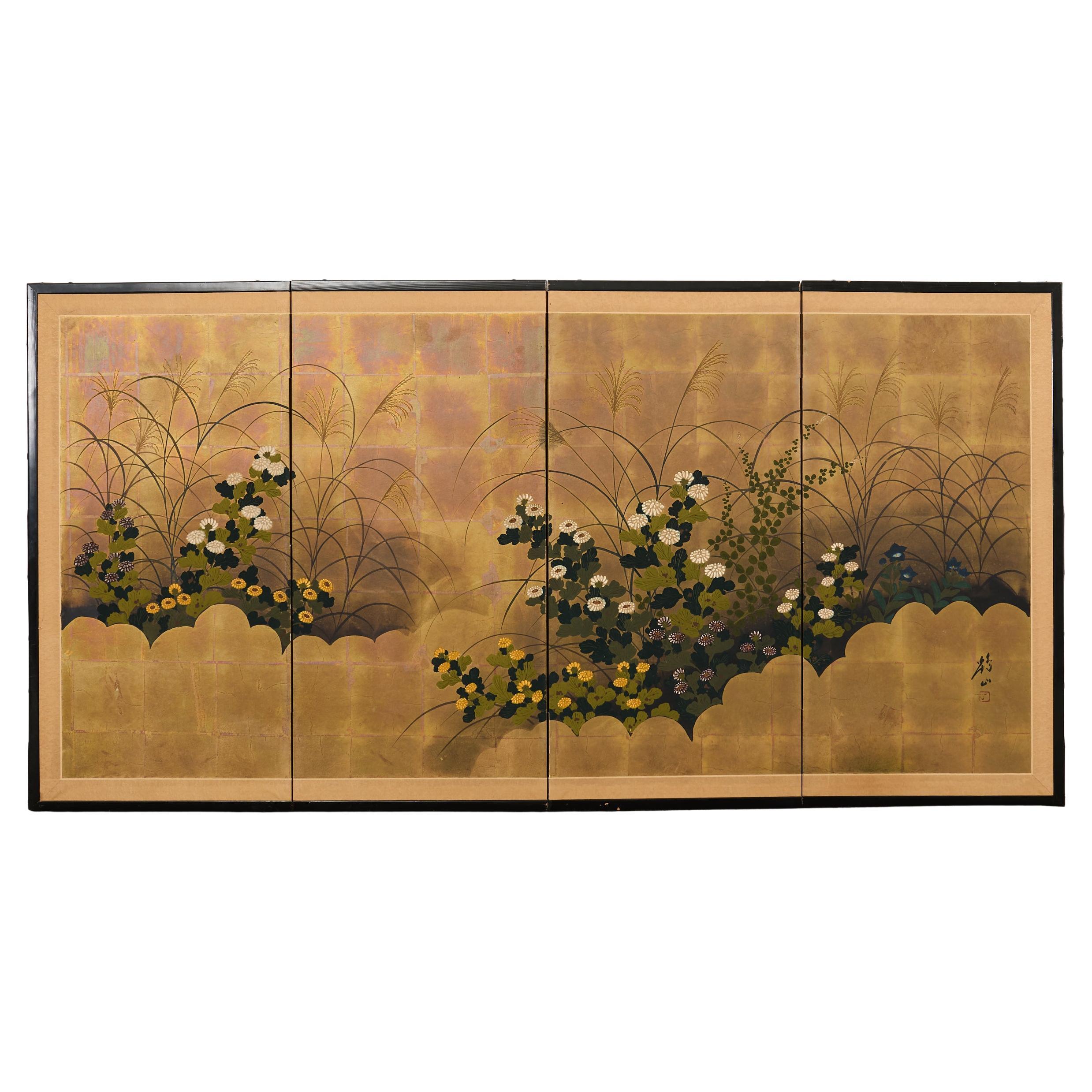 Japanische Showa Vier Panel Bildschirm Herbst Laub