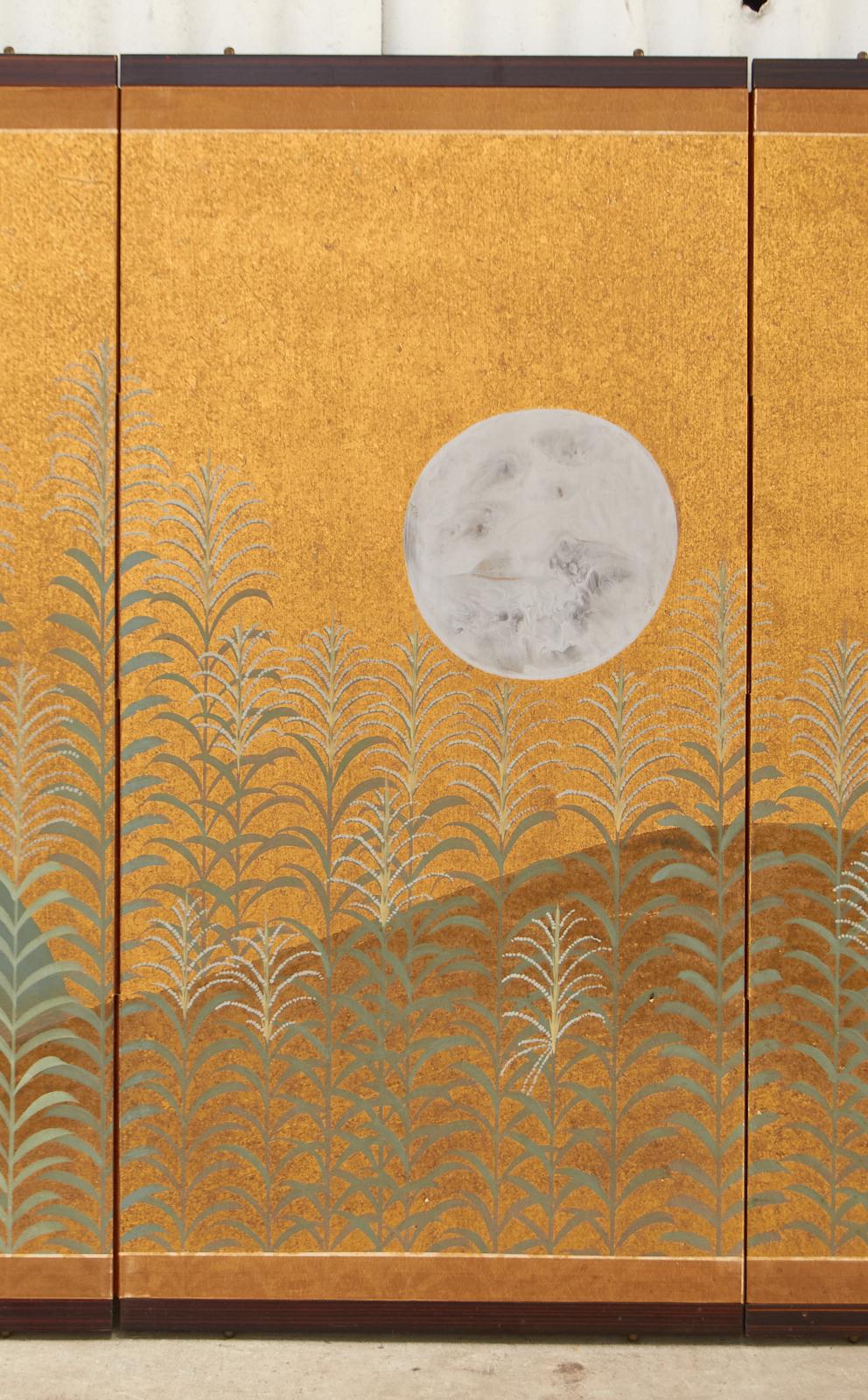 Japanese Showa Four Panel Screen Autumn Moon Landscape 1