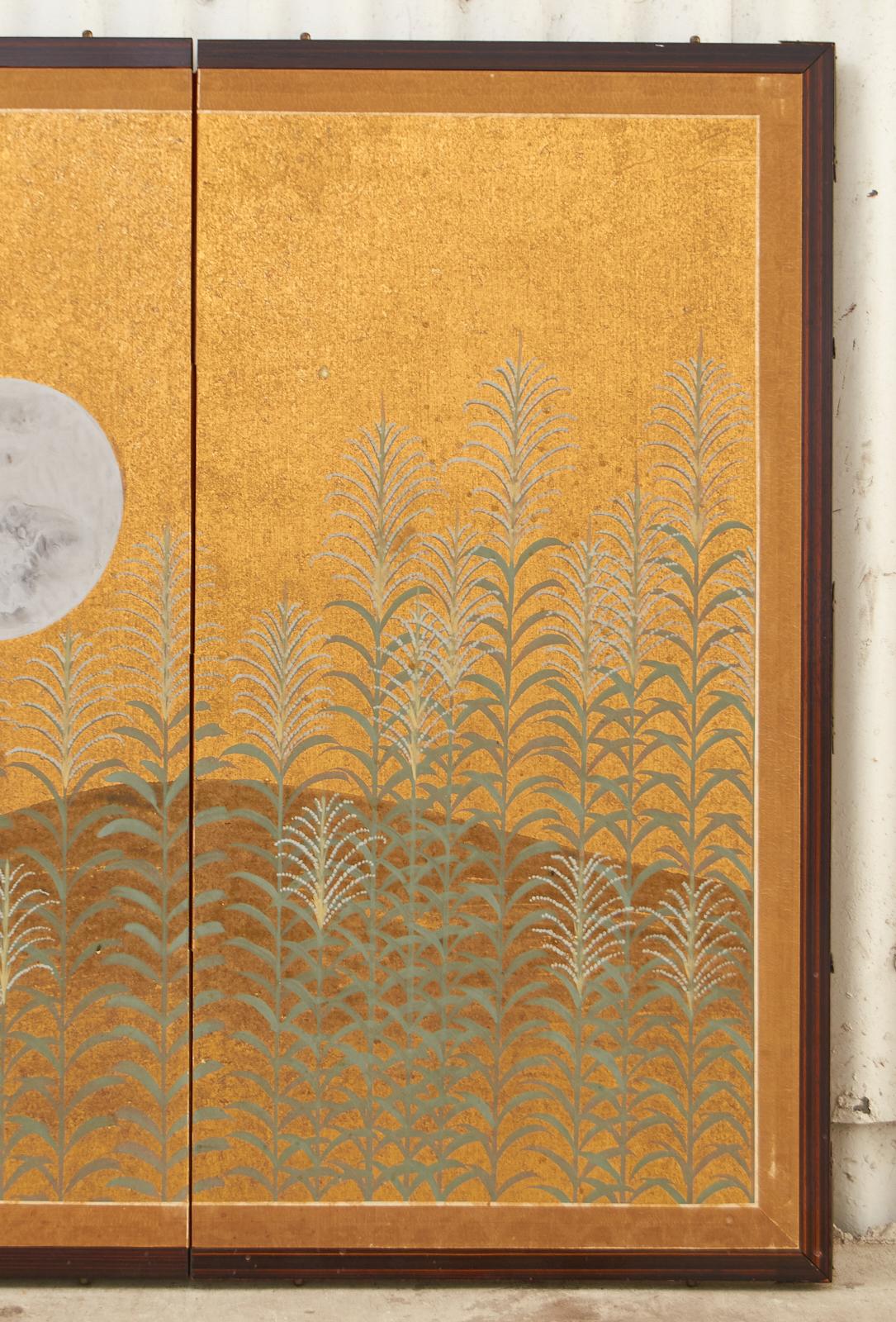 Japanese Showa Four Panel Screen Autumn Moon Landscape 2