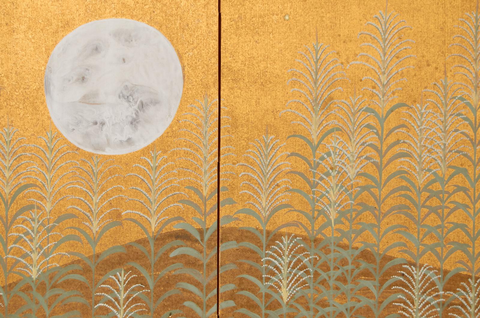 Japanese Showa Four Panel Screen Autumn Moon Landscape 3