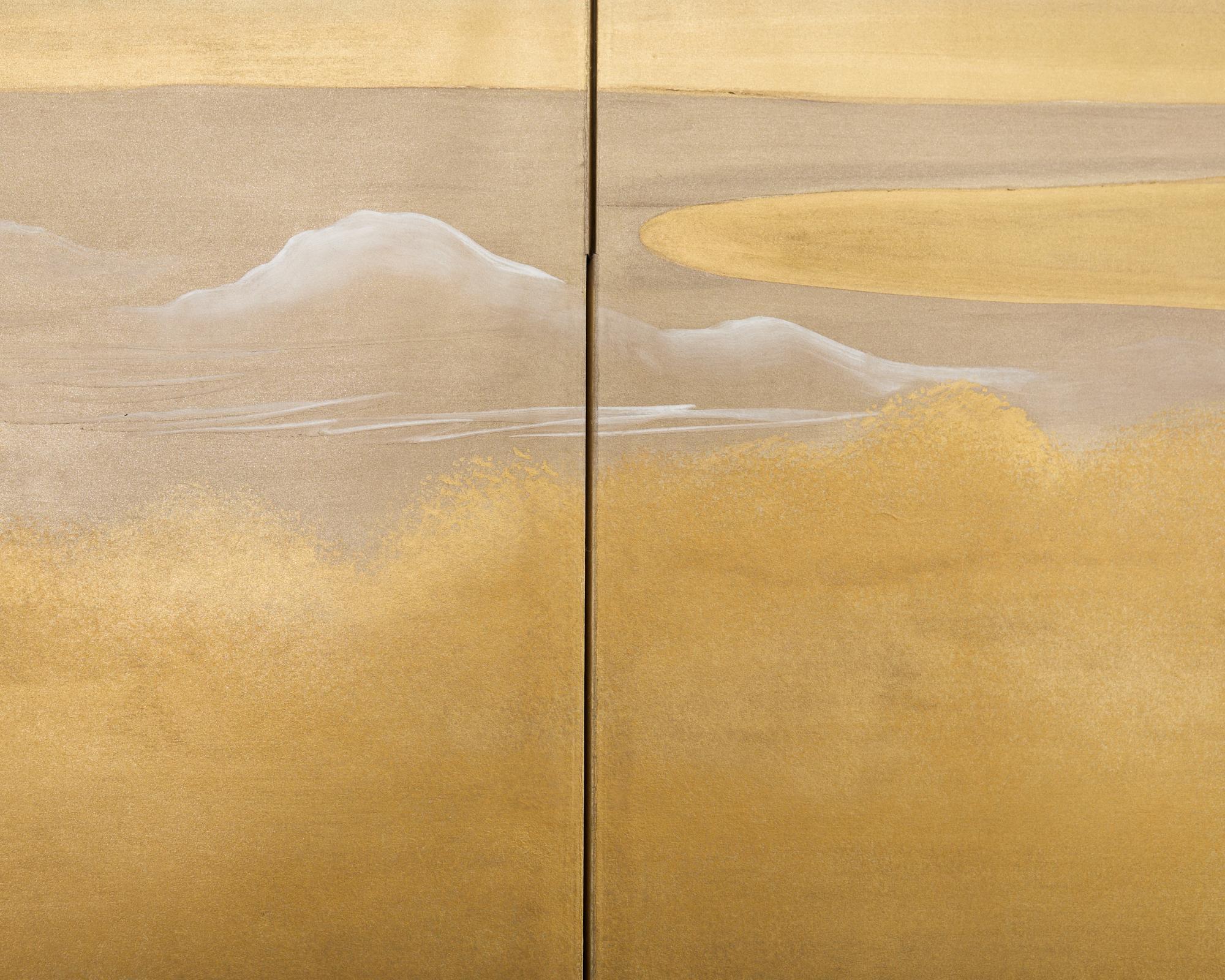Japanese Showa Four Panel Screen Cranes in Stream 9