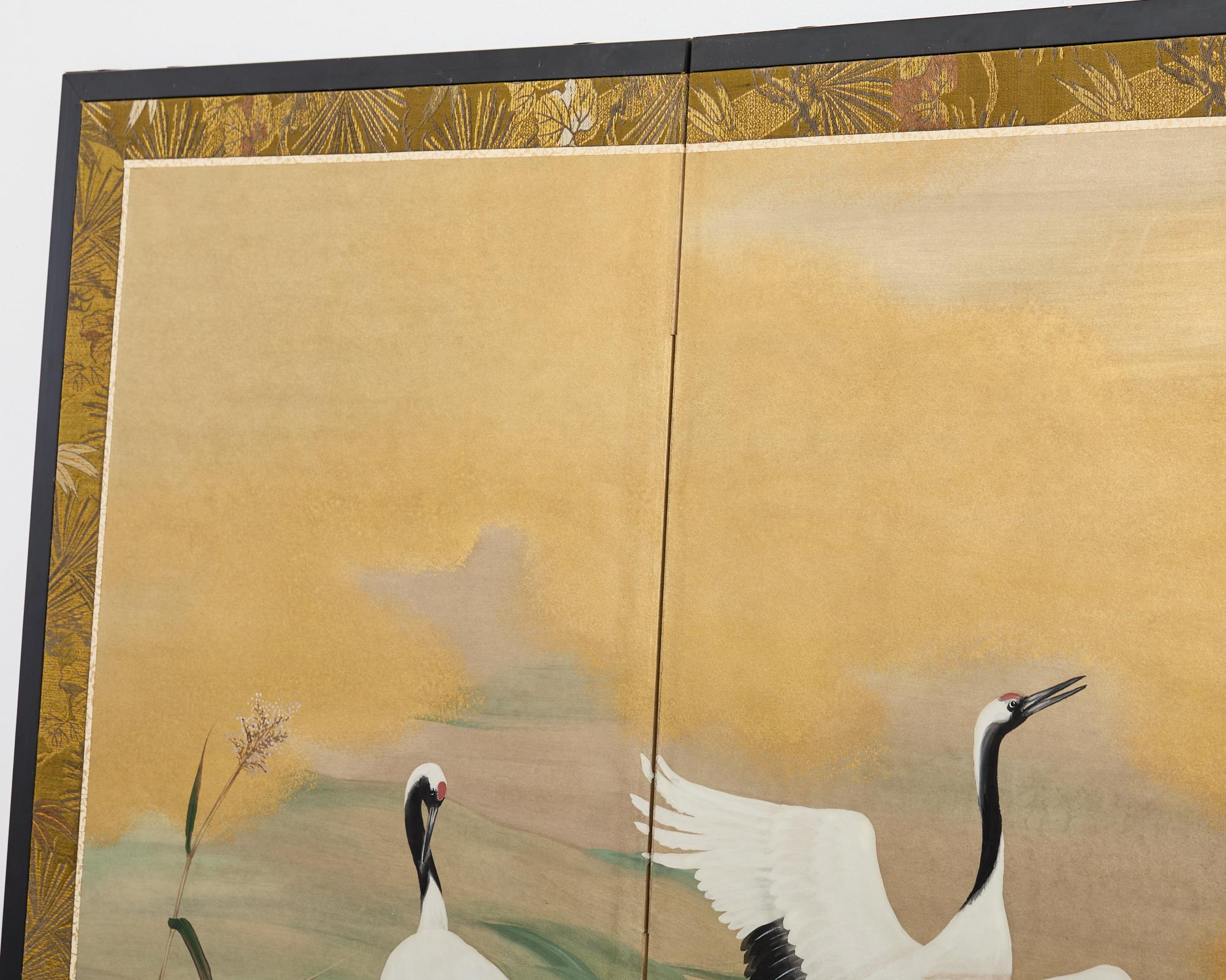 Japanese Showa Four Panel Screen Cranes in Stream 10