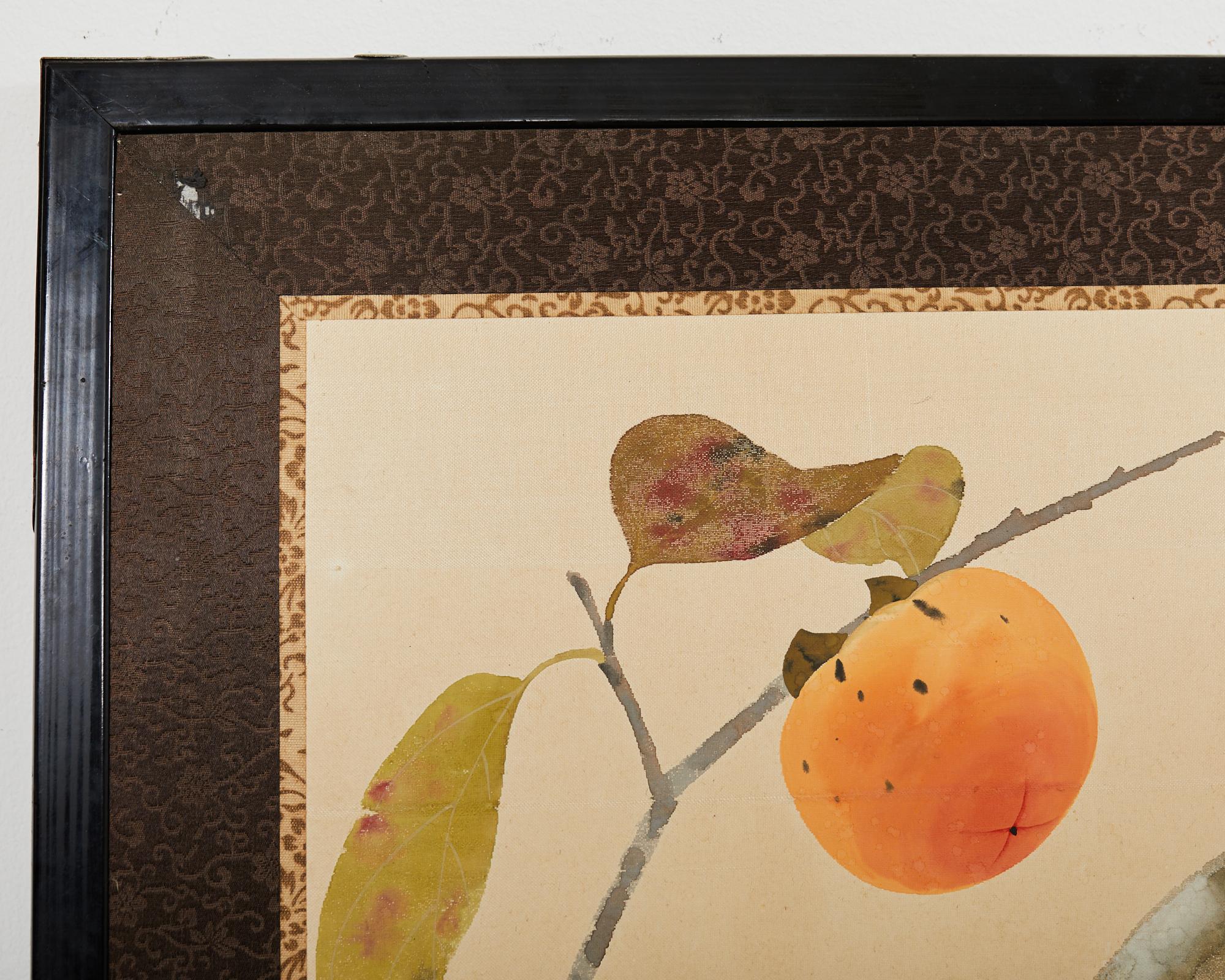 Japanese Showa Four Panel Screen Fall Persimmon Tree For Sale 5