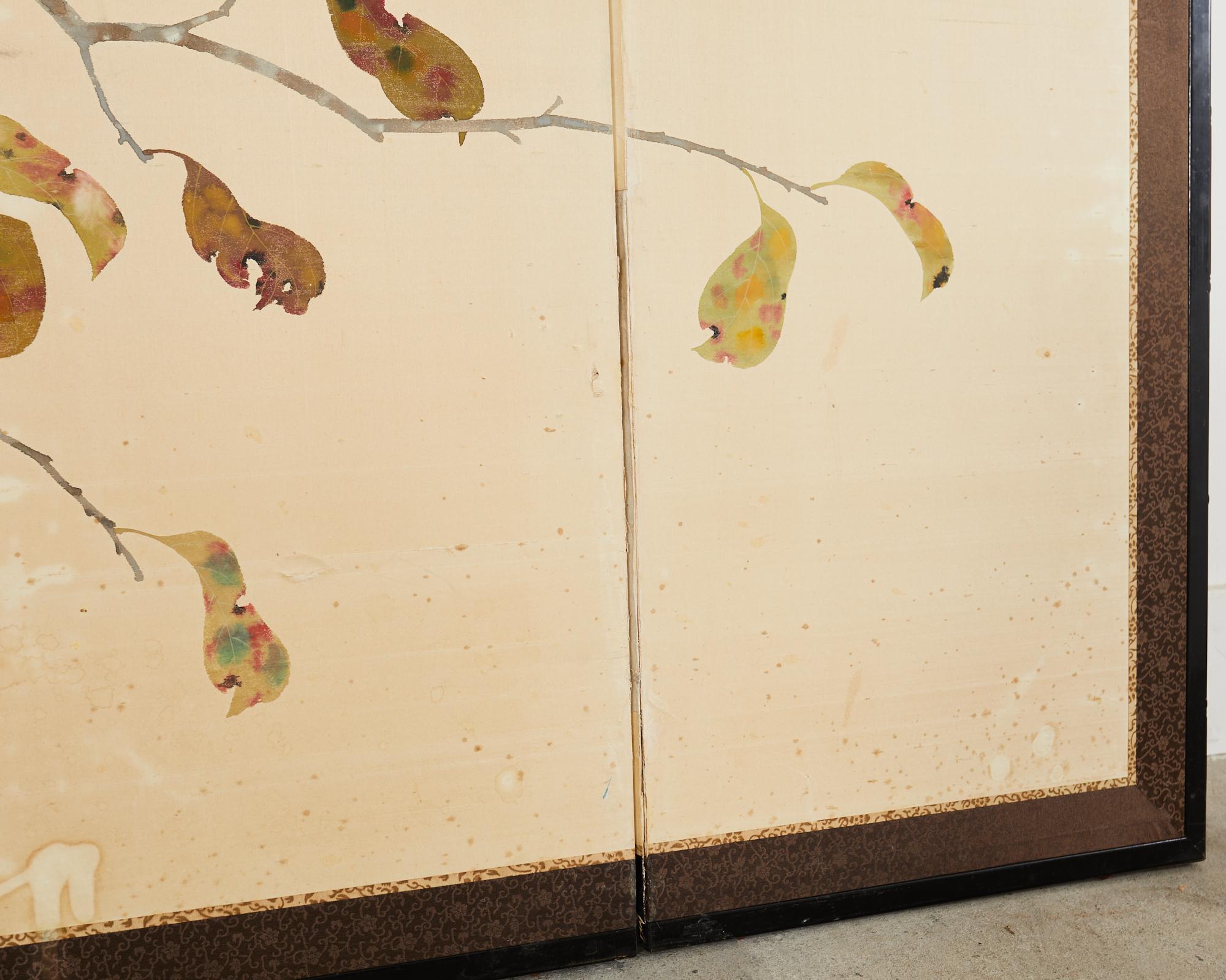 Japanese Showa Four Panel Screen Fall Persimmon Tree For Sale 8