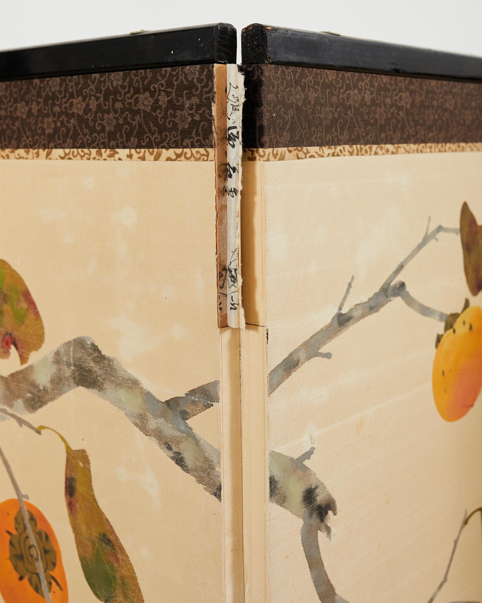 Japanese Showa Four Panel Screen Fall Persimmon Tree For Sale 12