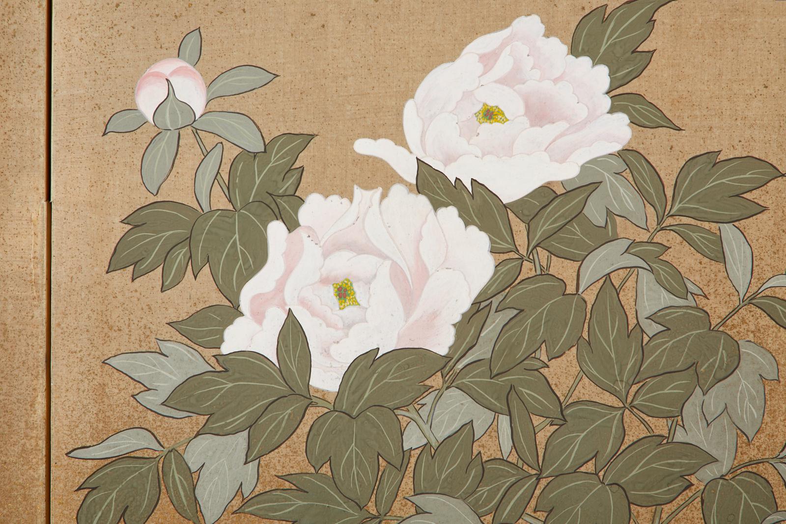 Japanese Showa Four-Panel Screen Flowering Peonies 4