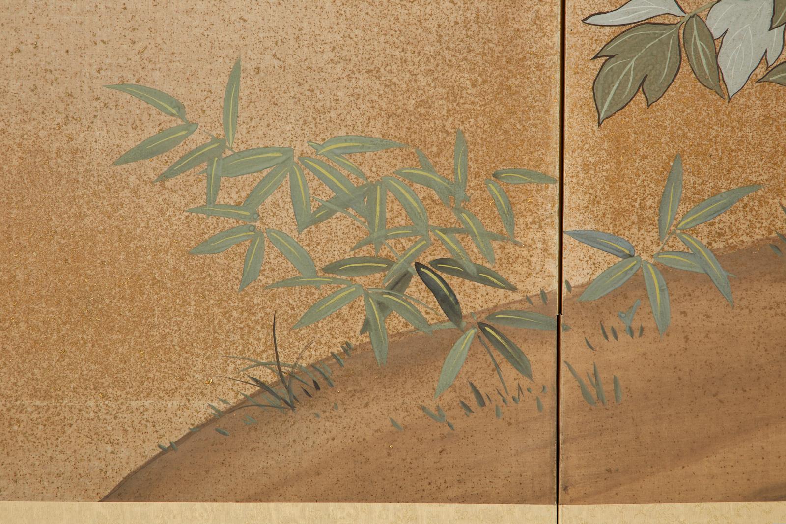 Japanese Showa Four-Panel Screen Flowering Peonies 5