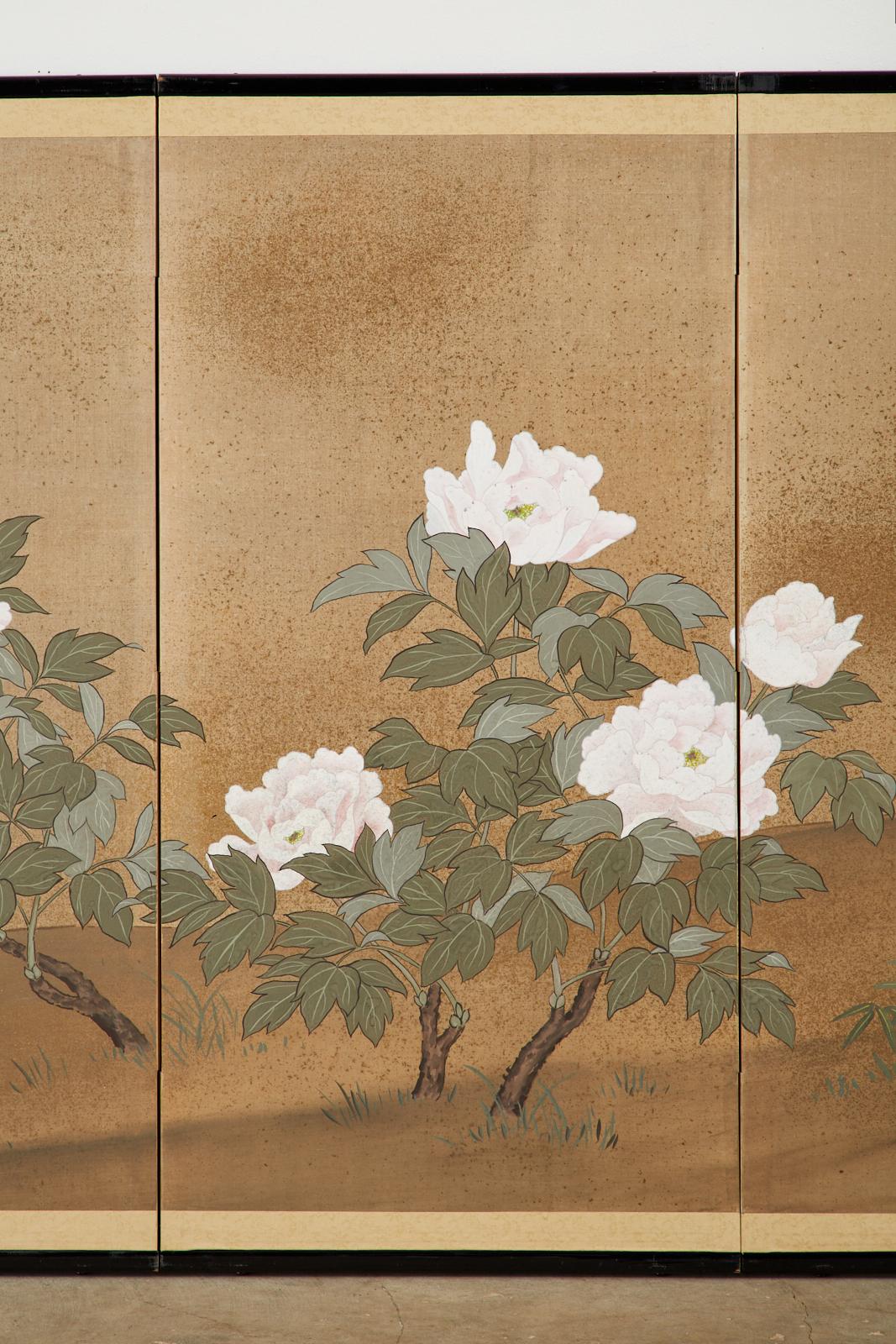 Japanese Showa Four-Panel Screen Flowering Peonies 1