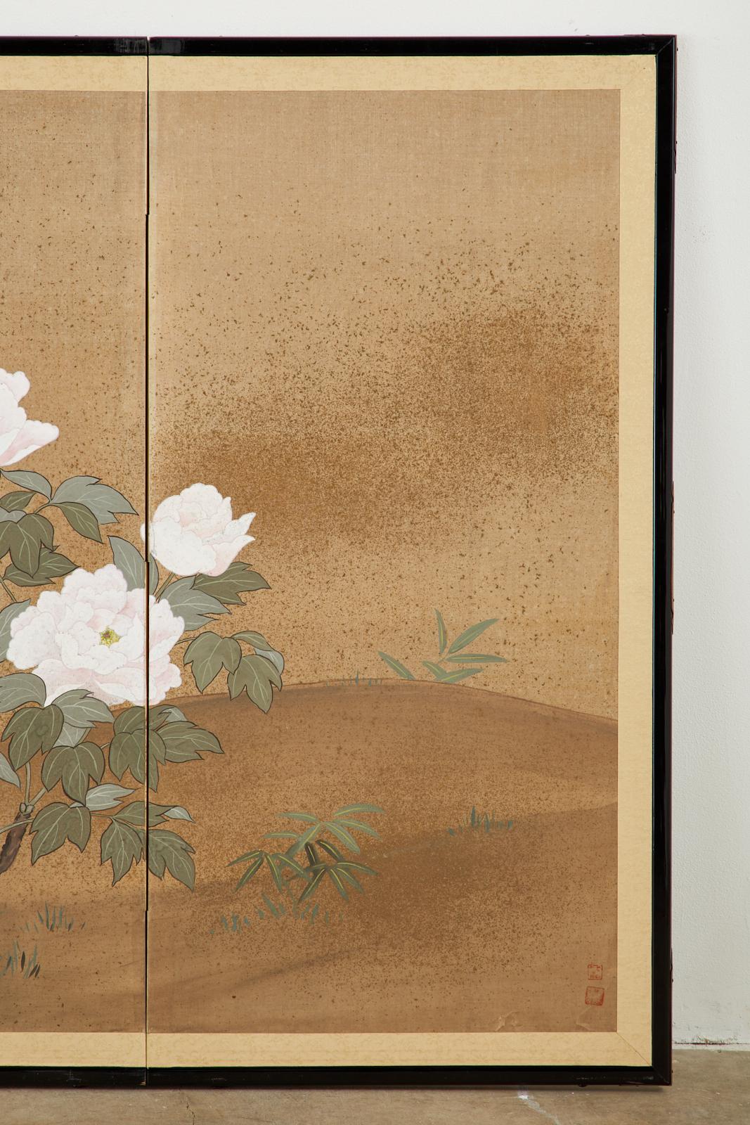 Japanese Showa Four-Panel Screen Flowering Peonies 2