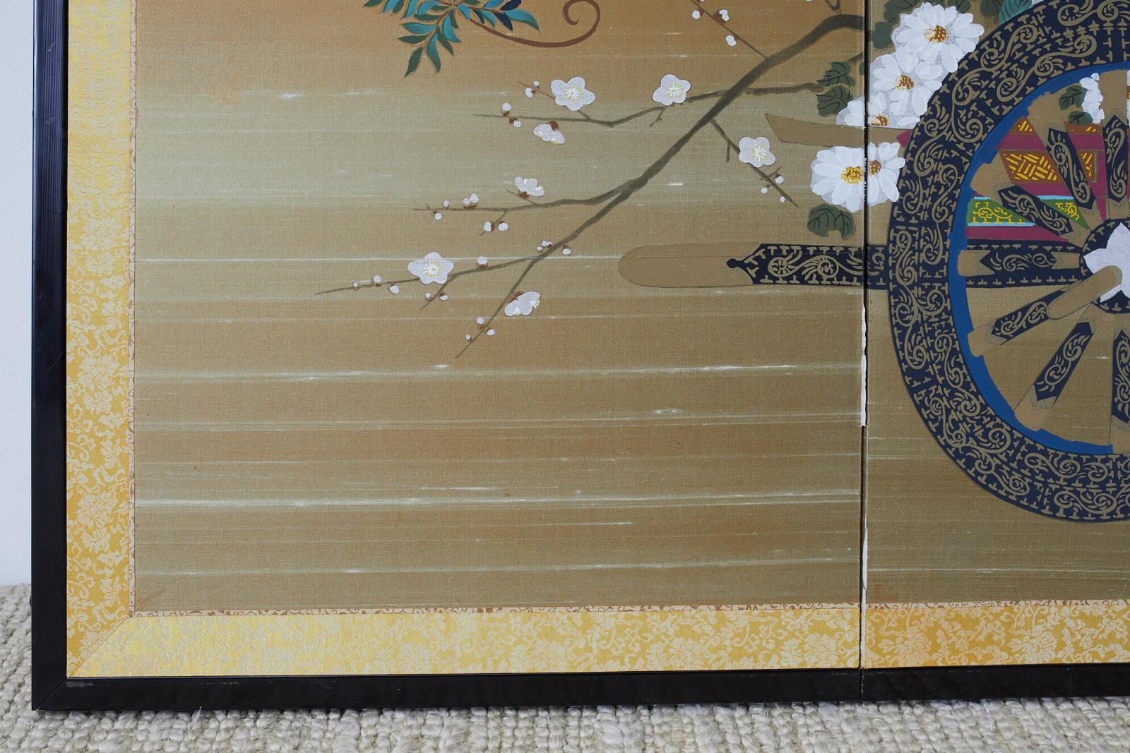 Japanese Showa Four-Panel Screen Hanaguruma Flower Cart 5