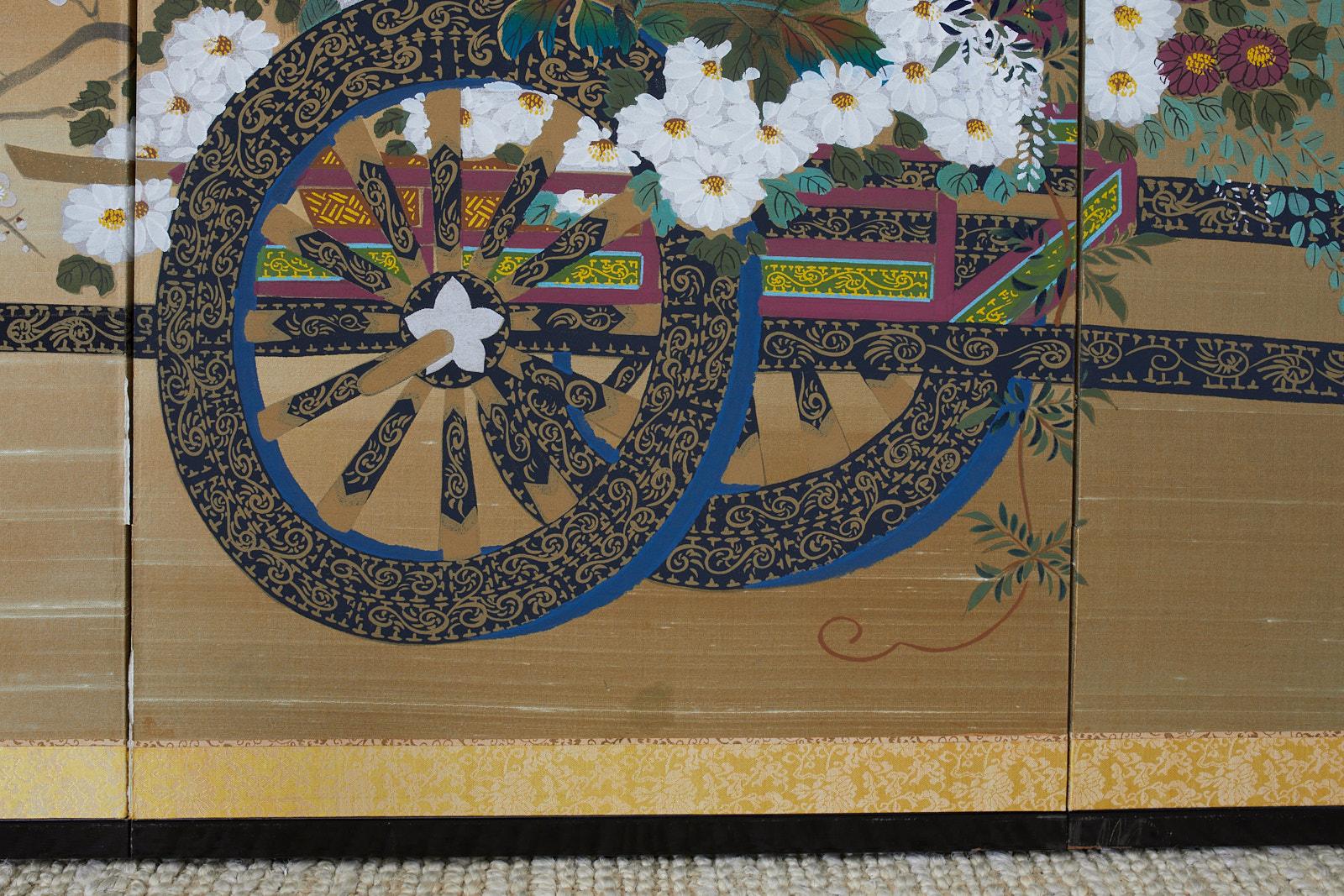 Japanese Showa Four-Panel Screen Hanaguruma Flower Cart 6