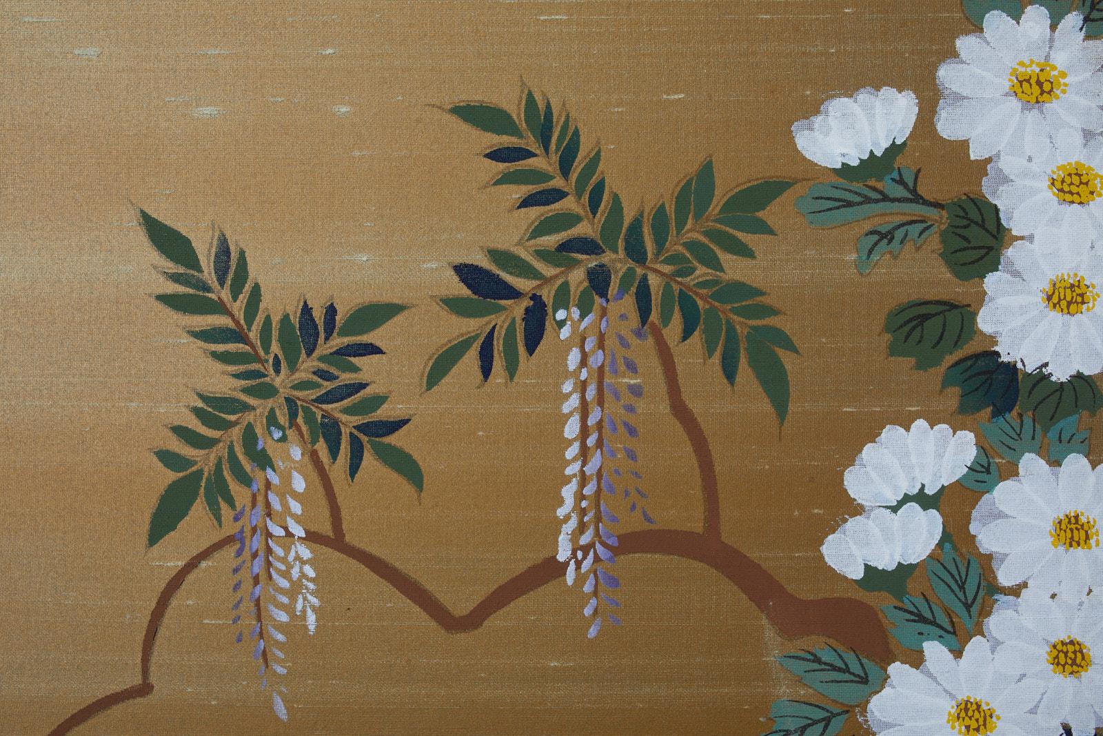 Japanese Showa Four-Panel Screen Hanaguruma Flower Cart 8