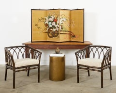 Japanese Showa Four Panel Screen Hanaguruma Flower Cart