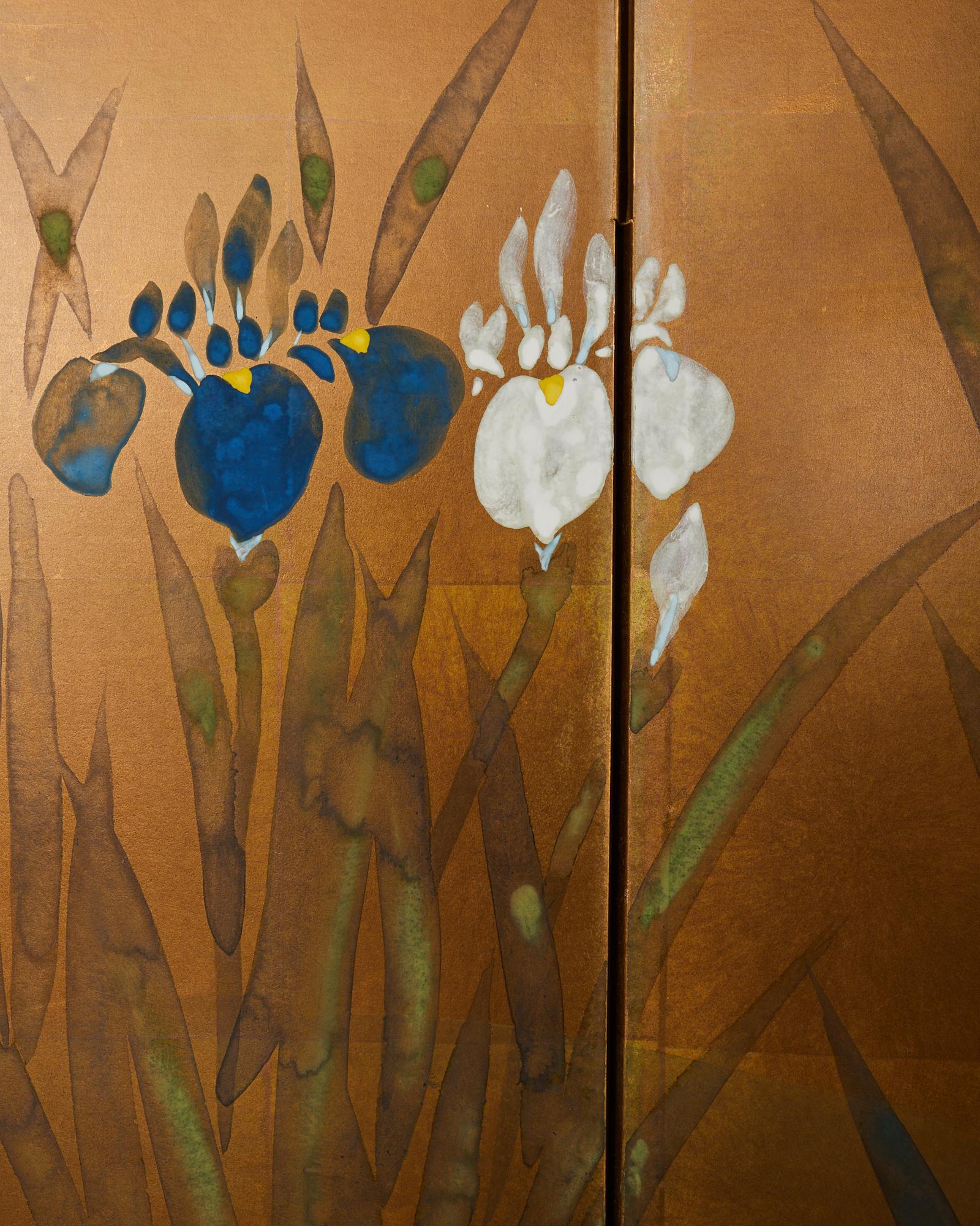 Japanese Showa Four Panel Screen Iris Water Landscape 6