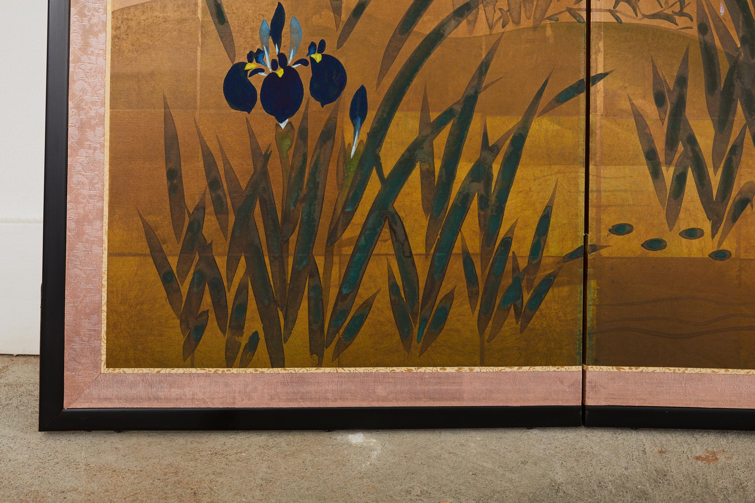 Japanese Showa Four Panel Screen Iris Water Landscape 8