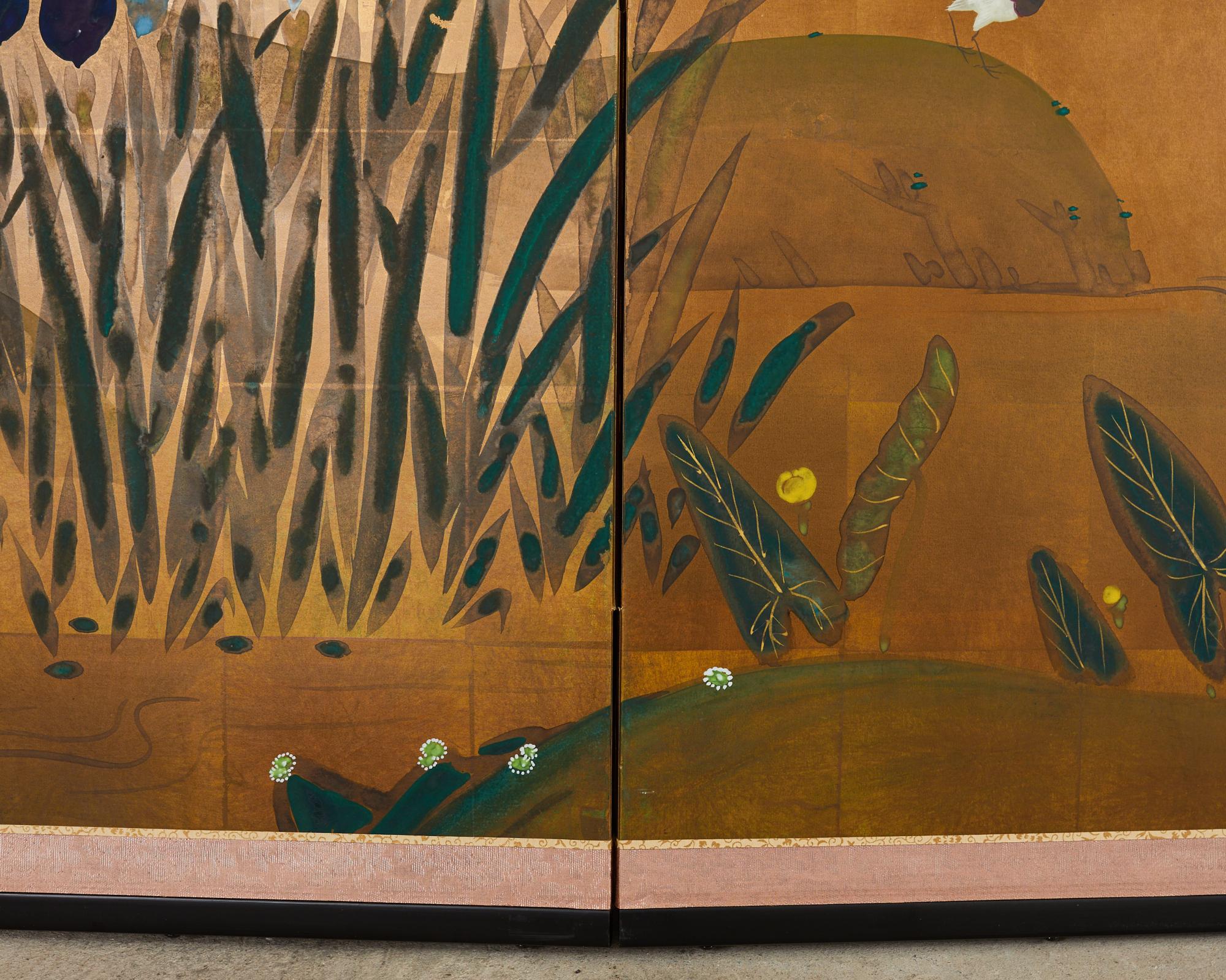 Japanese Showa Four Panel Screen Iris Water Landscape 9