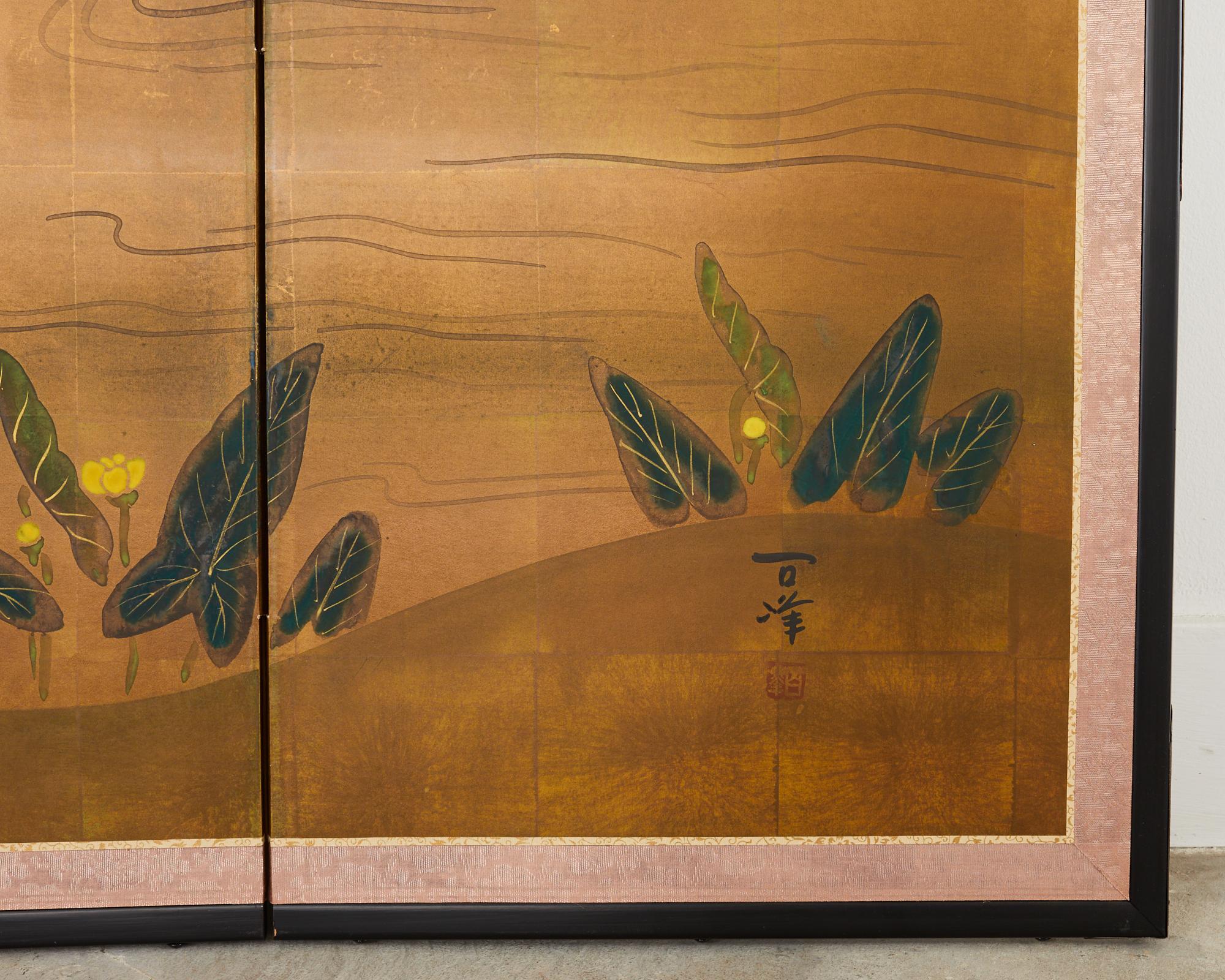 Japanese Showa Four Panel Screen Iris Water Landscape 10