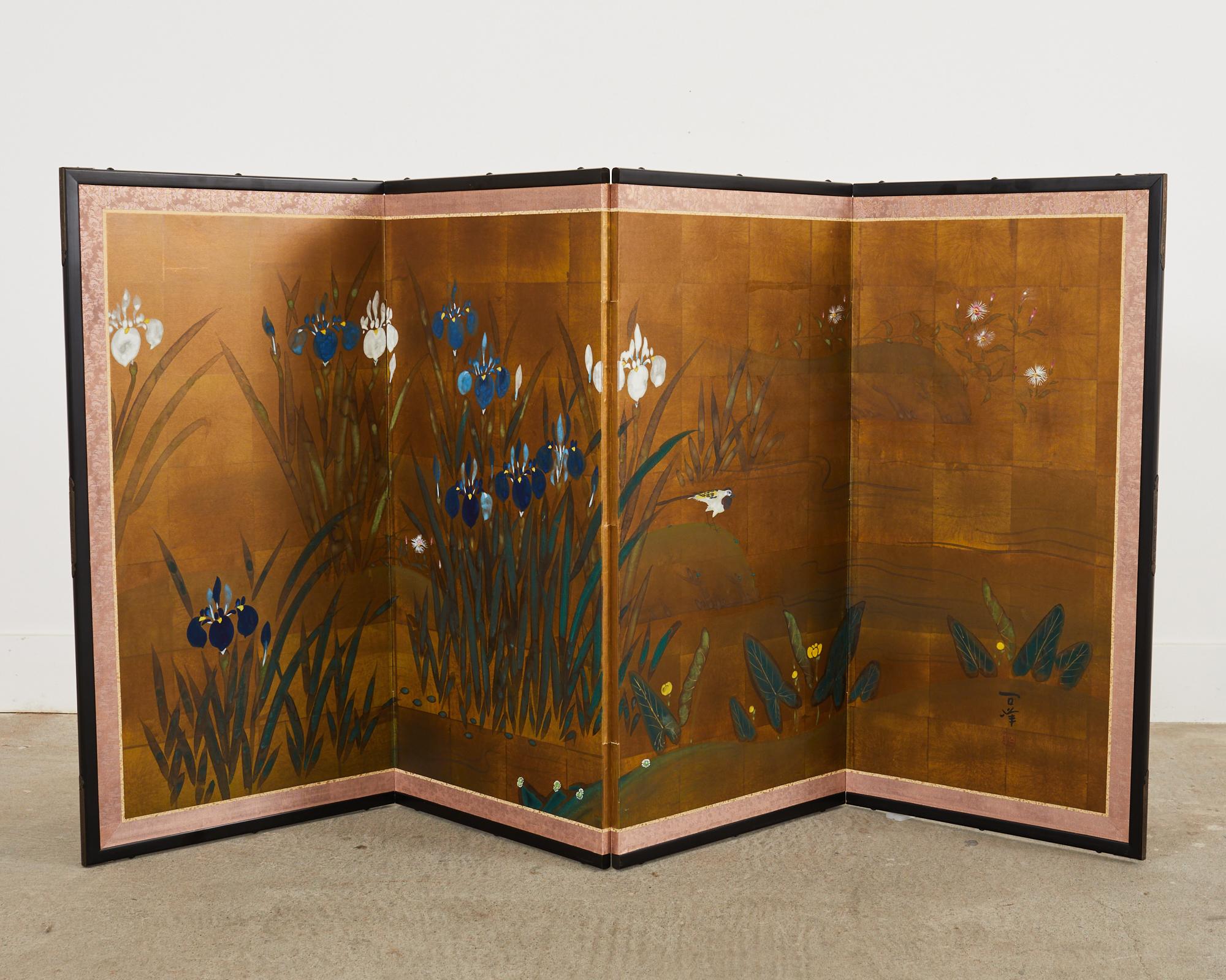 Japanese Showa Four Panel Screen Iris Water Landscape 11