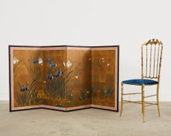 Japanese Showa Four Panel Screen Iris Water Landscape