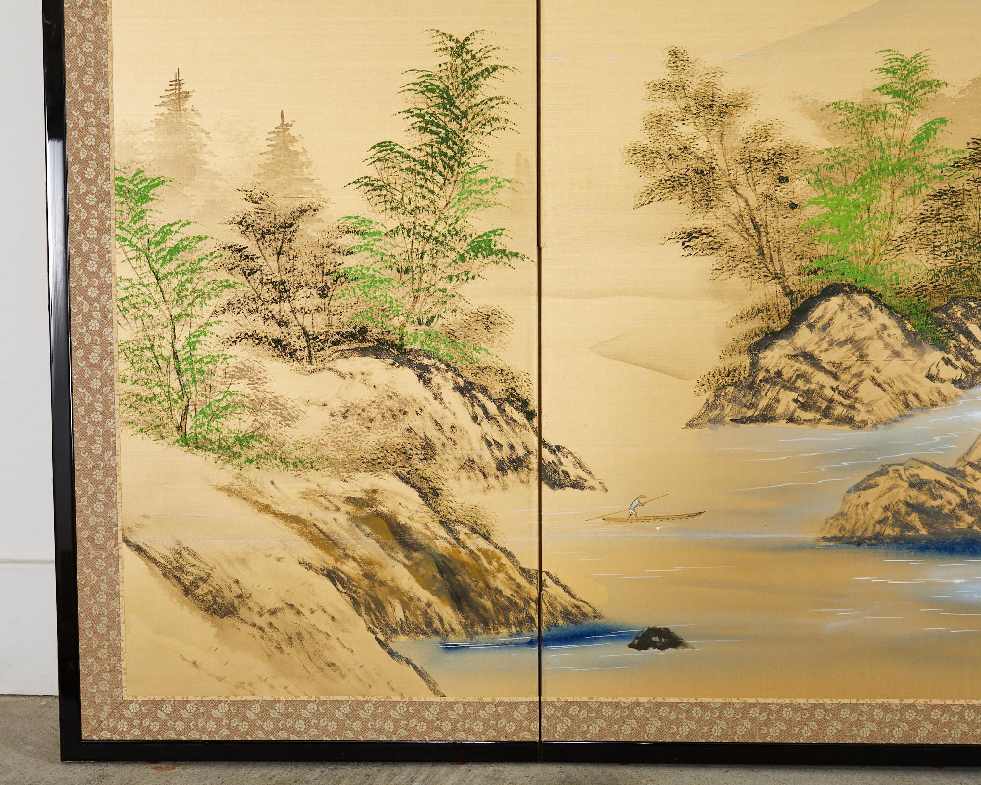 Japanese Showa Four Panel Screen Mount Fuji Landscape For Sale 6