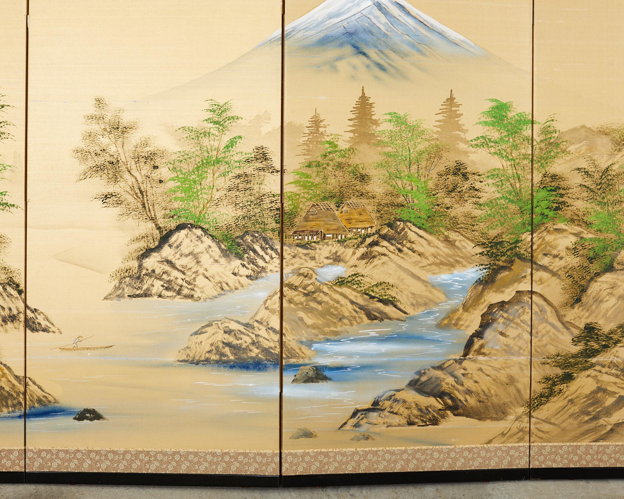 Japanese Showa Four Panel Screen Mount Fuji Landscape For Sale 7